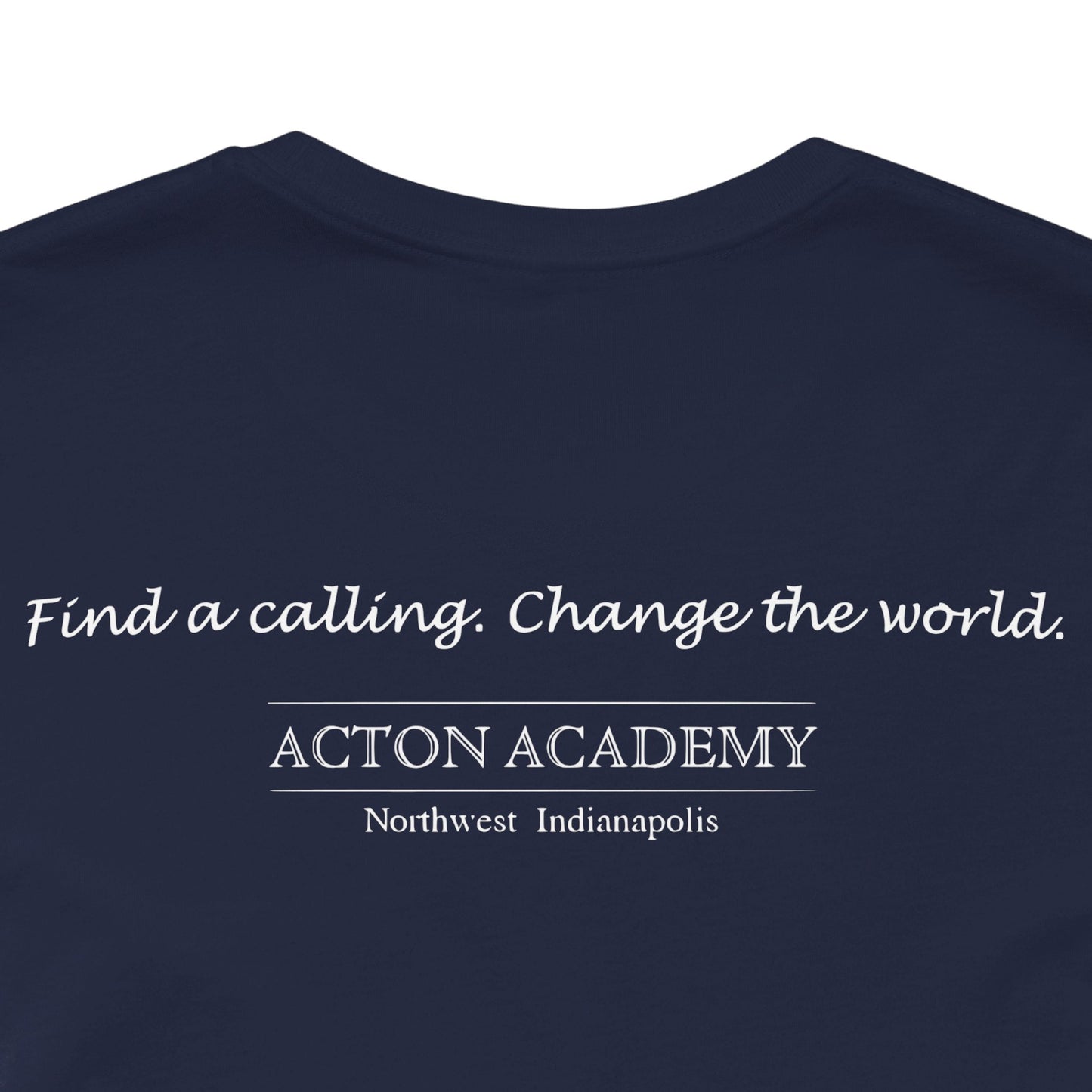 Acton Academy Blue Striped w/ NW Indy on back Unisex Jersey Short Sleeve T-shirt