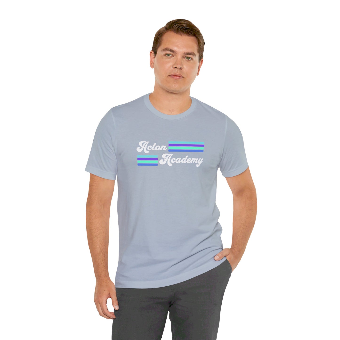 Acton Academy Aqua Striped with Ivy Greene on back Unisex Jersey Short Sleeve Tee