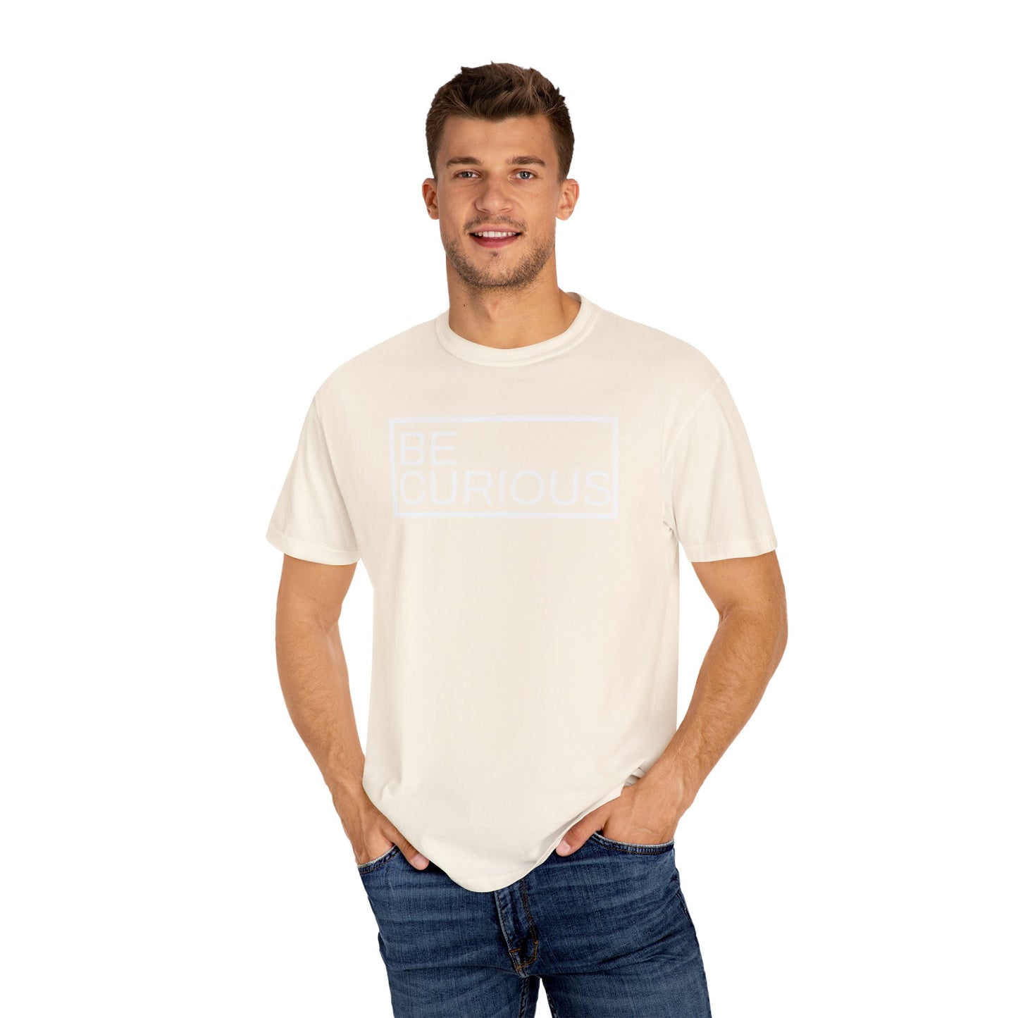 Be Curious Box with small Acton Academy Summerville on back Unisex Garment-Dyed T-shirt