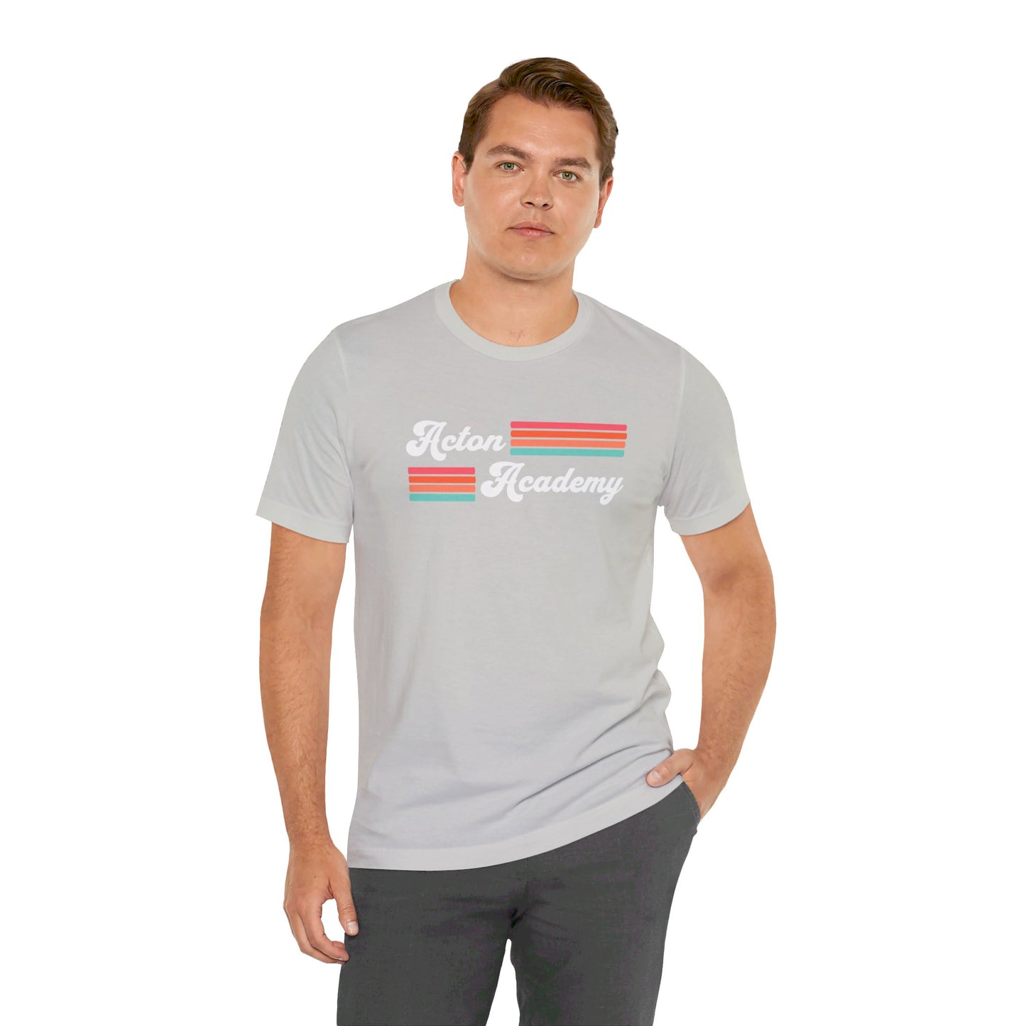 Acton Academy Pink Striped Unisex Jersey Short Sleeve Tee