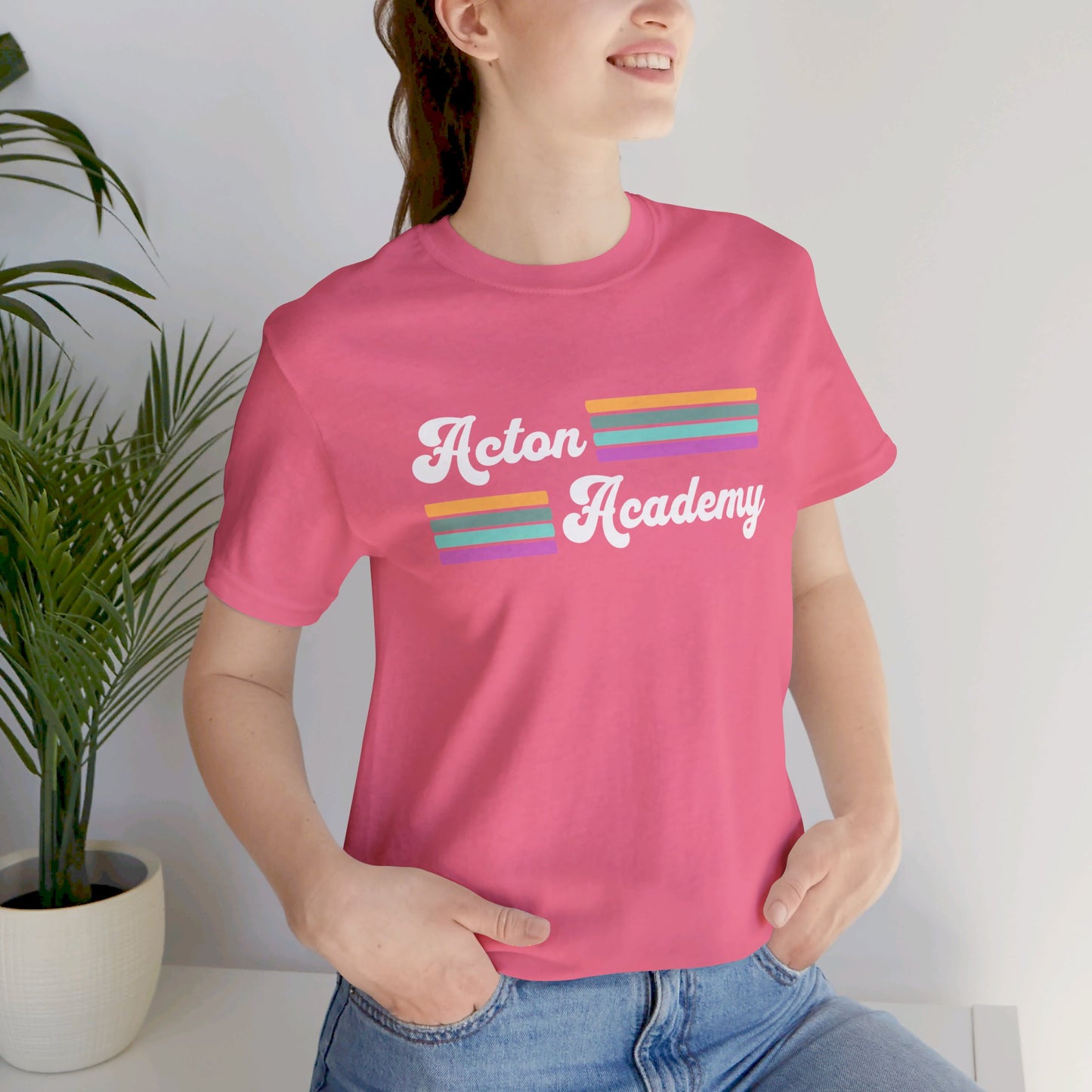 Acton Academy Purple Striped Unisex Jersey Short Sleeve Tee