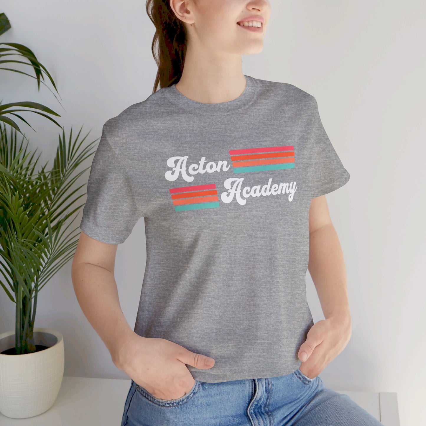 Acton Academy Pink Striped Unisex Jersey Short Sleeve Tee