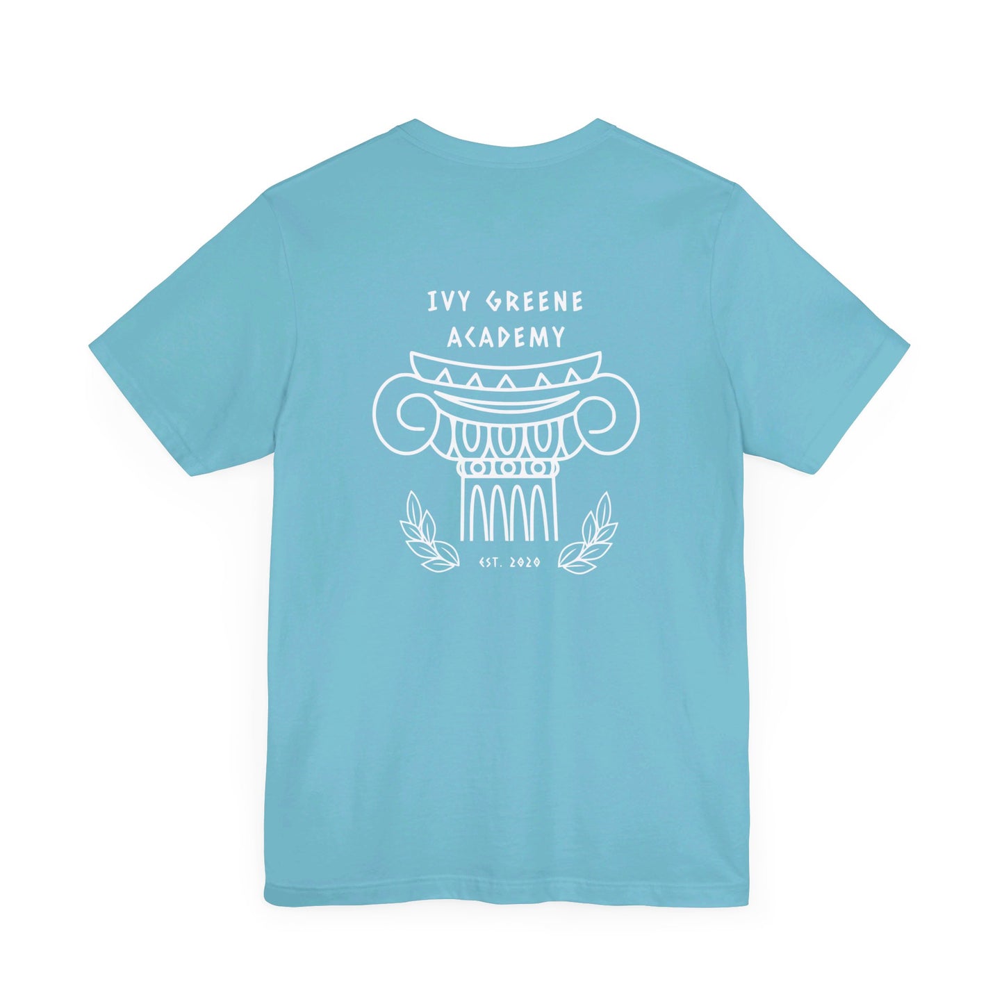Acton Academy Aqua Striped with Ivy Greene on back Unisex Jersey Short Sleeve Tee