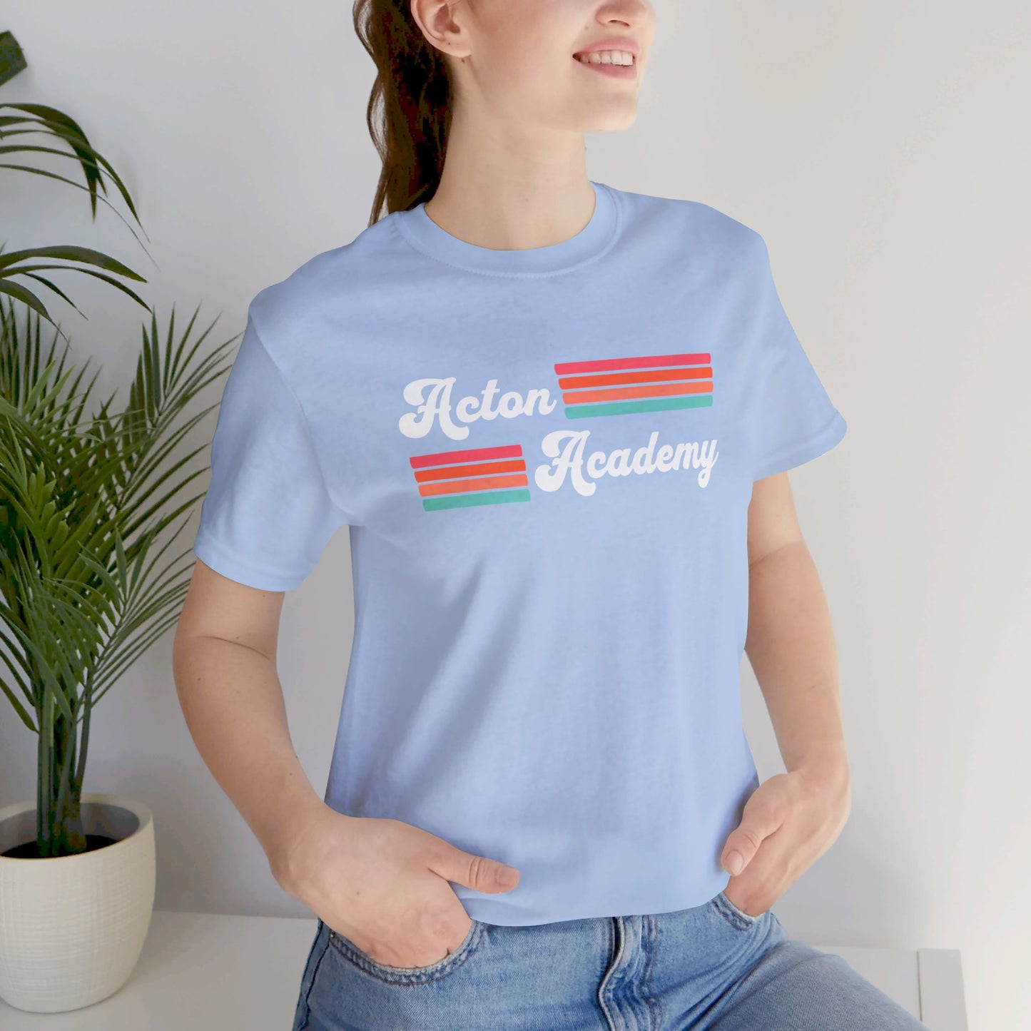 Acton Academy Pink Striped Unisex Jersey Short Sleeve Tee