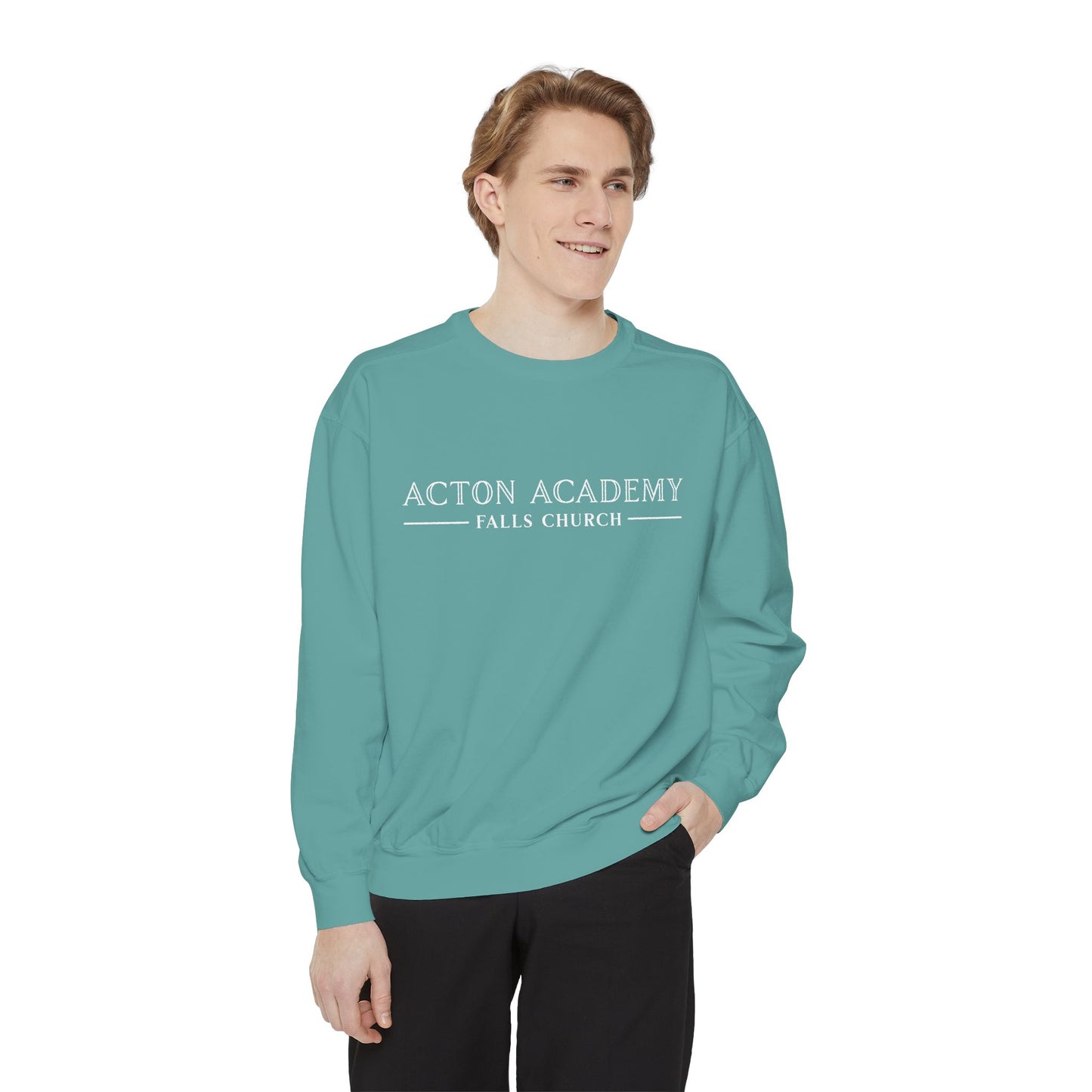 Acton Academy Falls Church White Logo Unisex Garment-Dyed Sweatshirt