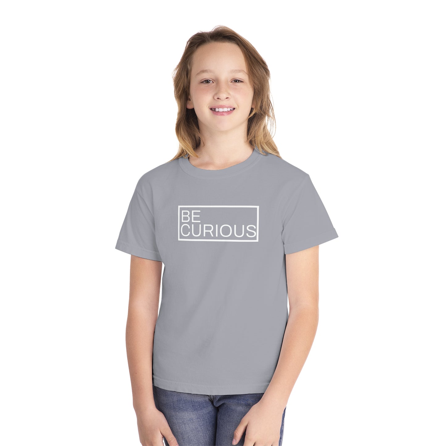 Be Curious Box with Acton Academy Summerville on back Youth Midweight Tee