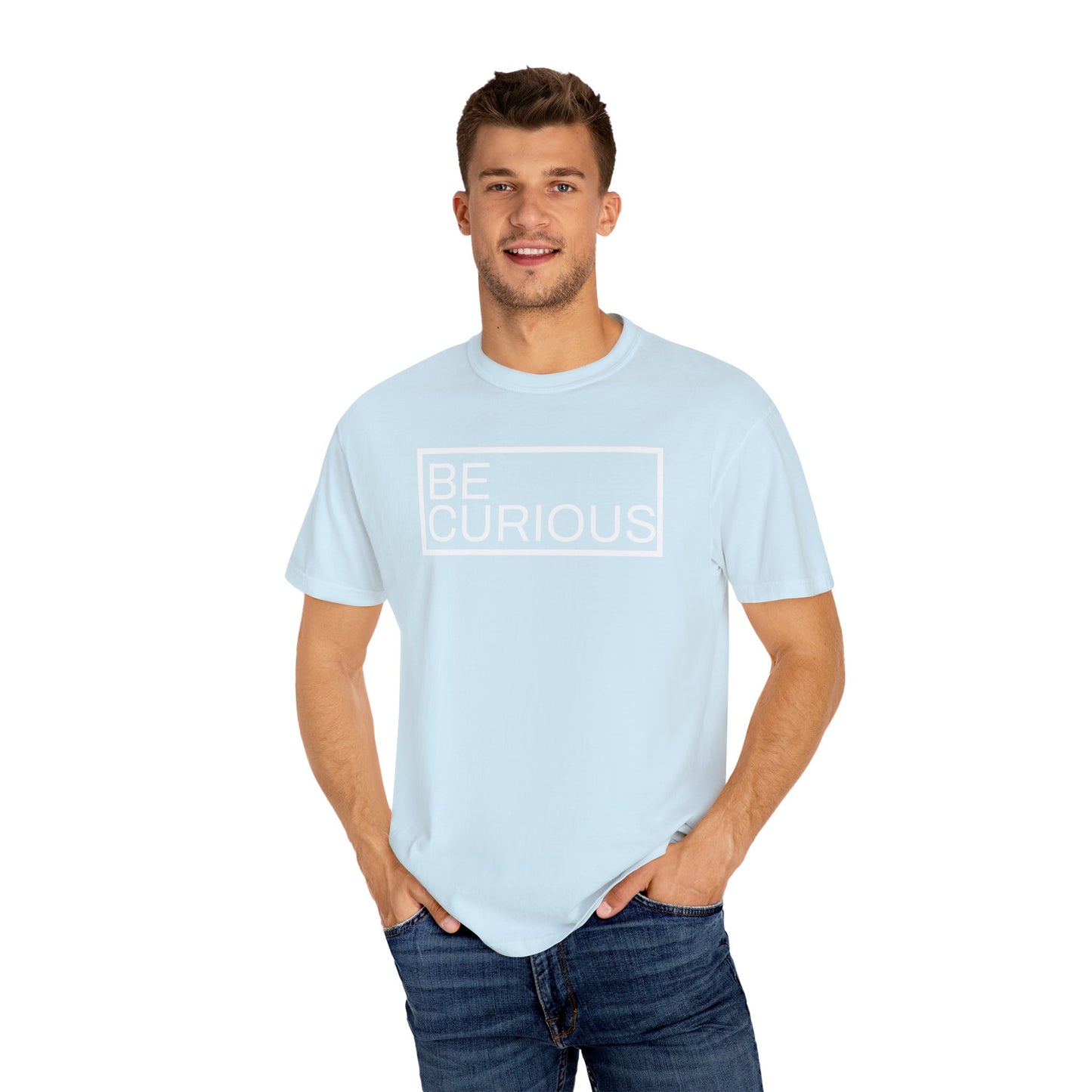Be Curious Box with small Acton Academy Summerville on back Unisex Garment-Dyed T-shirt
