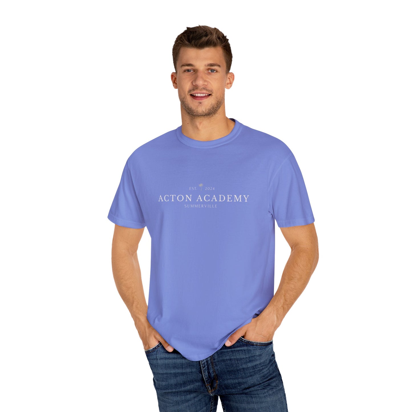 Acton Academy Summerville with Find a Calling on back Unisex Garment-Dyed T-shirt