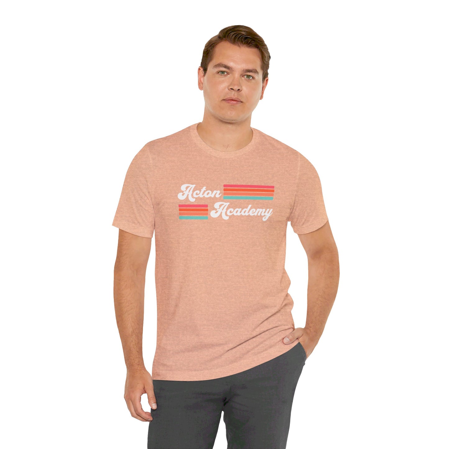 Acton Academy Pink Striped Unisex Jersey Short Sleeve Tee
