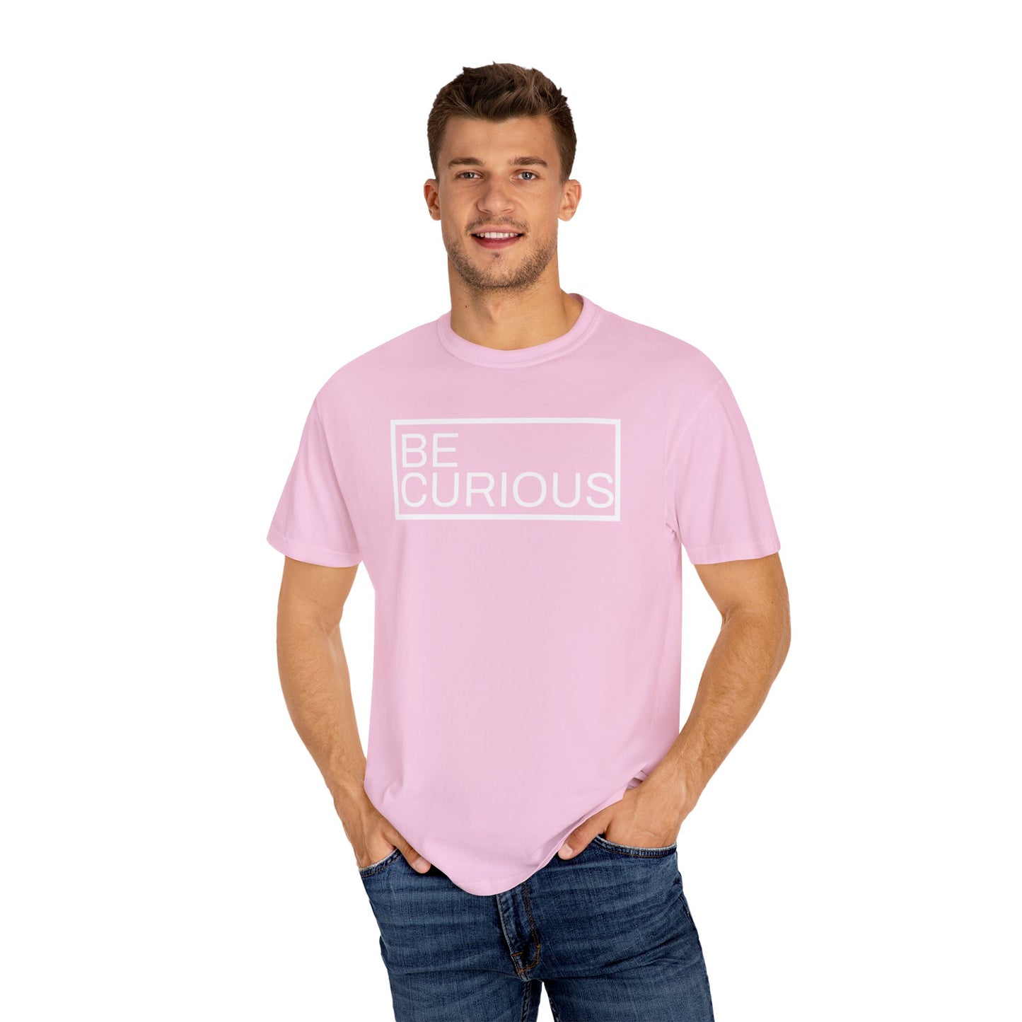Be Curious Box with small Acton Academy Summerville on back Unisex Garment-Dyed T-shirt