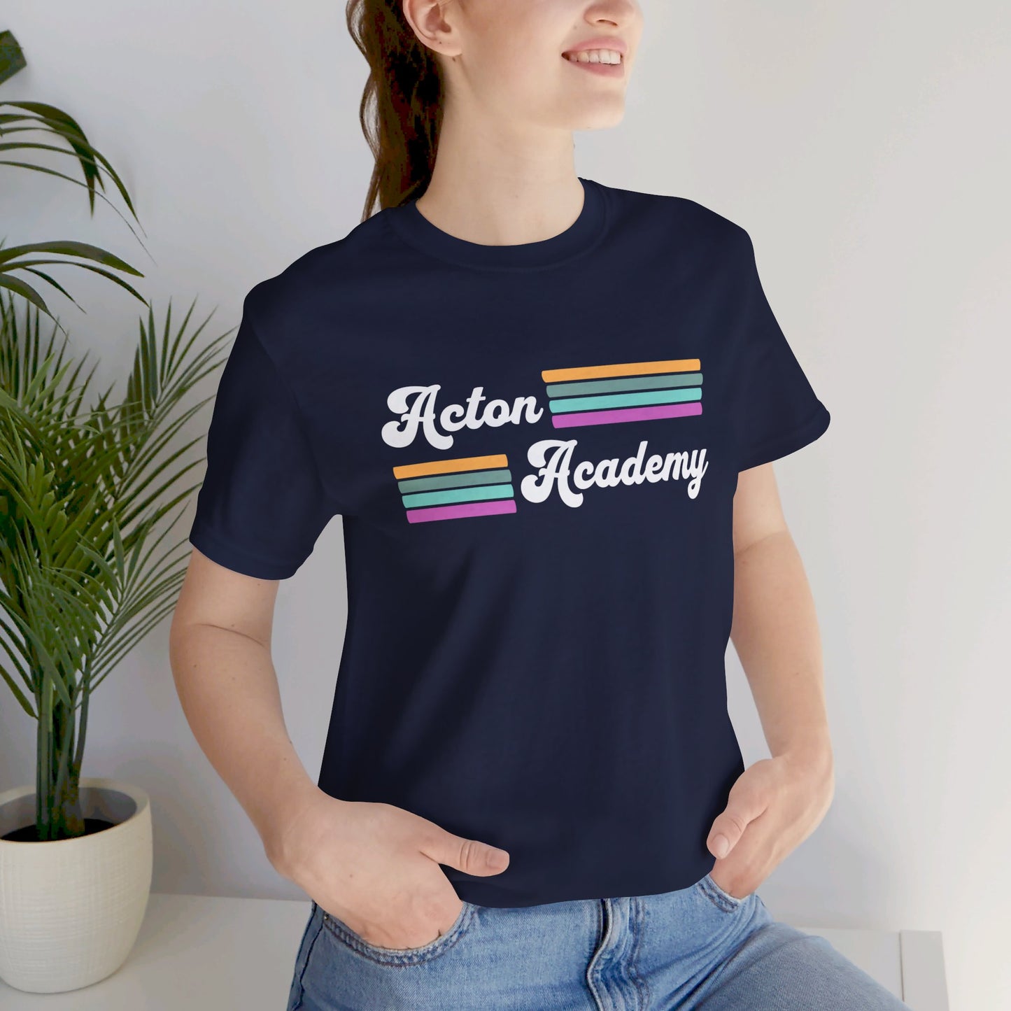 Acton Academy Purple Striped Unisex Jersey Short Sleeve Tee