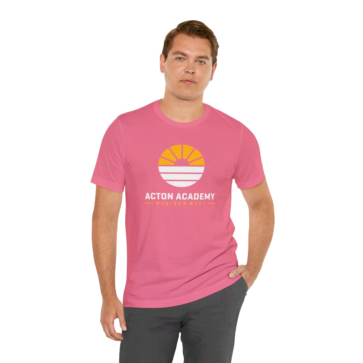 Acton Academy Madison West white/yellow logo Unisex Jersey Short Sleeve Tee
