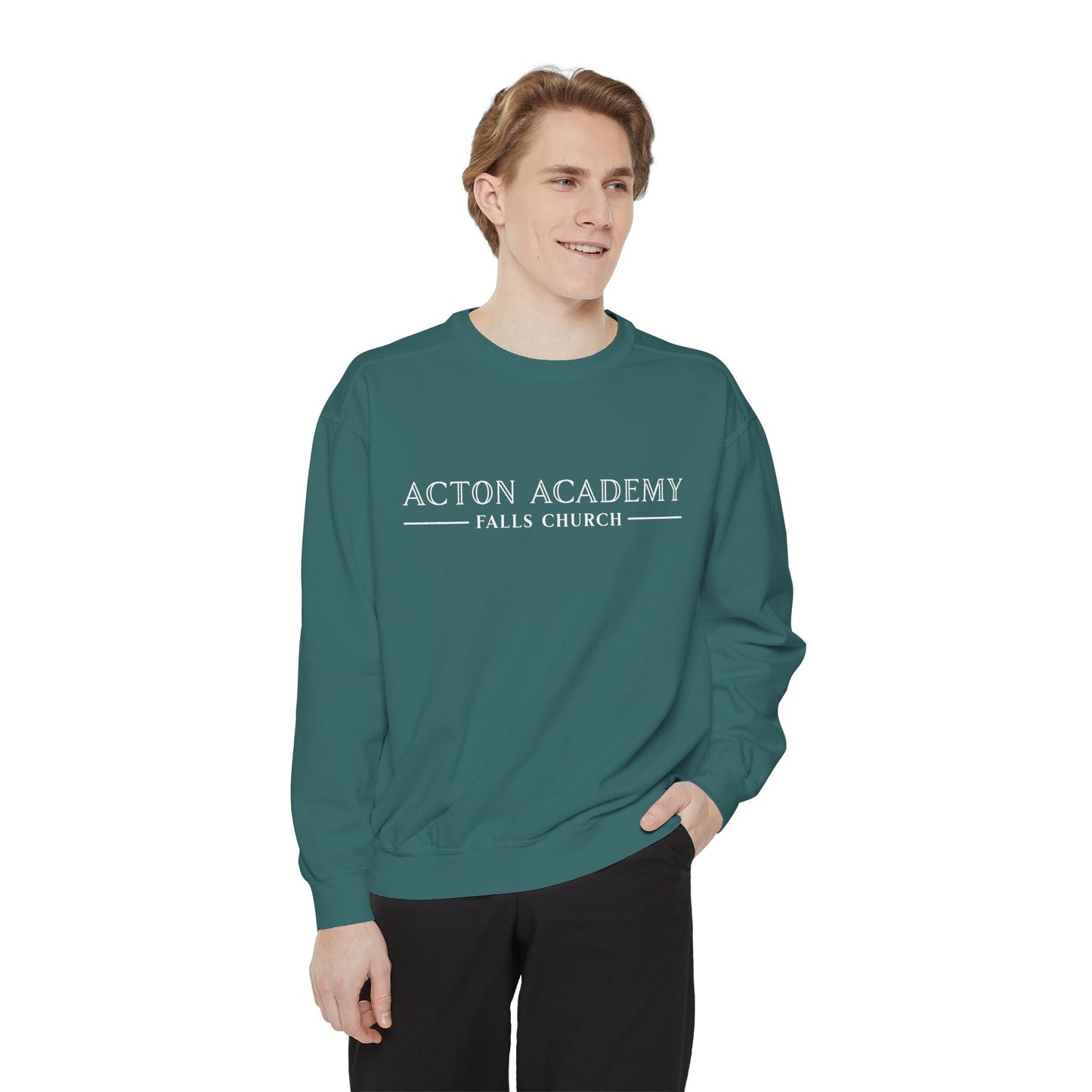 Acton Academy Falls Church White Logo Unisex Garment-Dyed Sweatshirt
