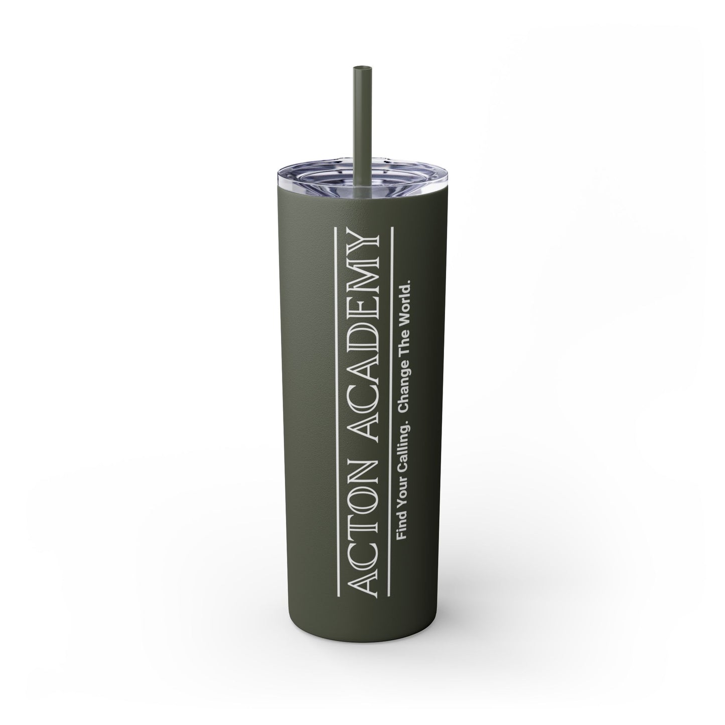 Acton Logo White Skinny Tumbler with Straw, 20oz