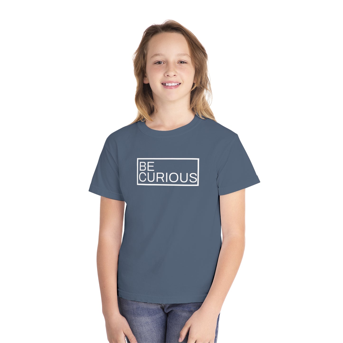 Be Curious Box with Acton Academy Summerville on back Youth Midweight Tee