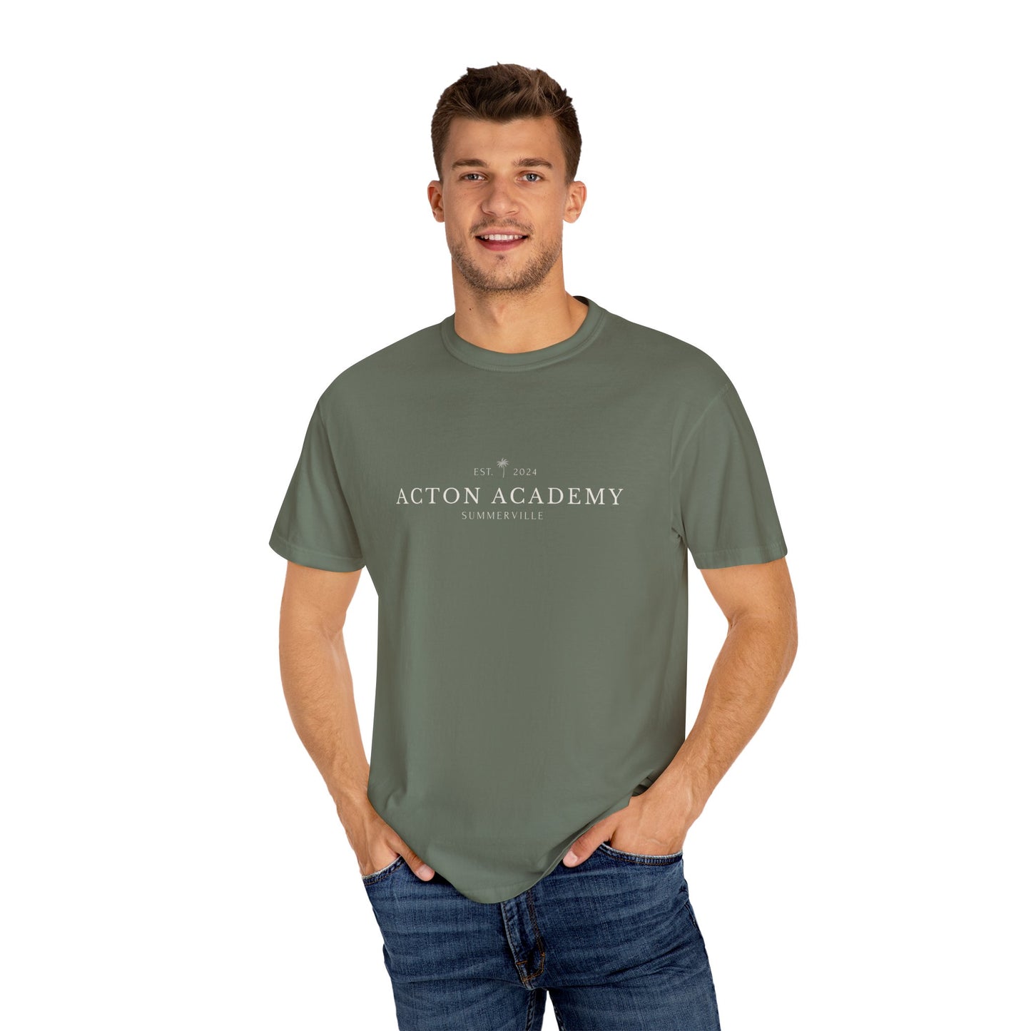 Acton Academy Summerville with Find a Calling on back Unisex Garment-Dyed T-shirt