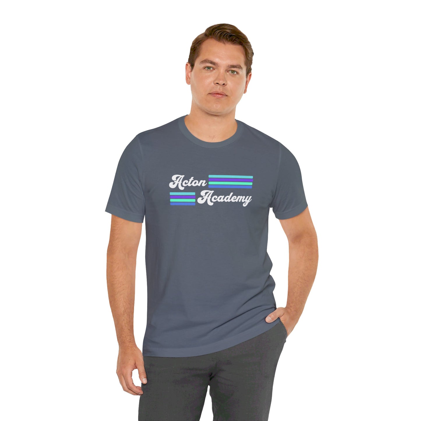 Acton Academy Aqua Striped Unisex Jersey Short Sleeve Tee