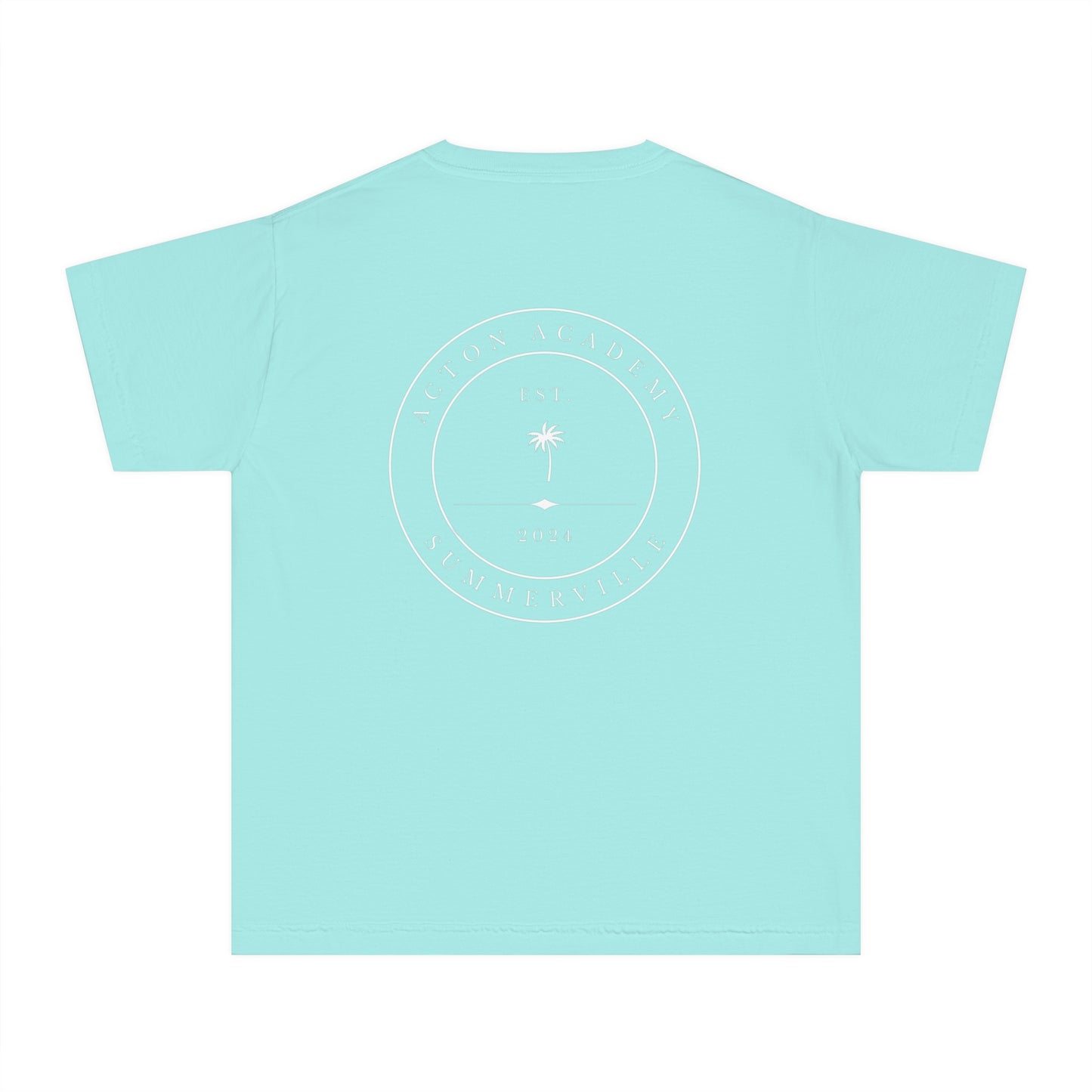 Be Curious Box with Acton Academy Summerville on back Youth Midweight Tee
