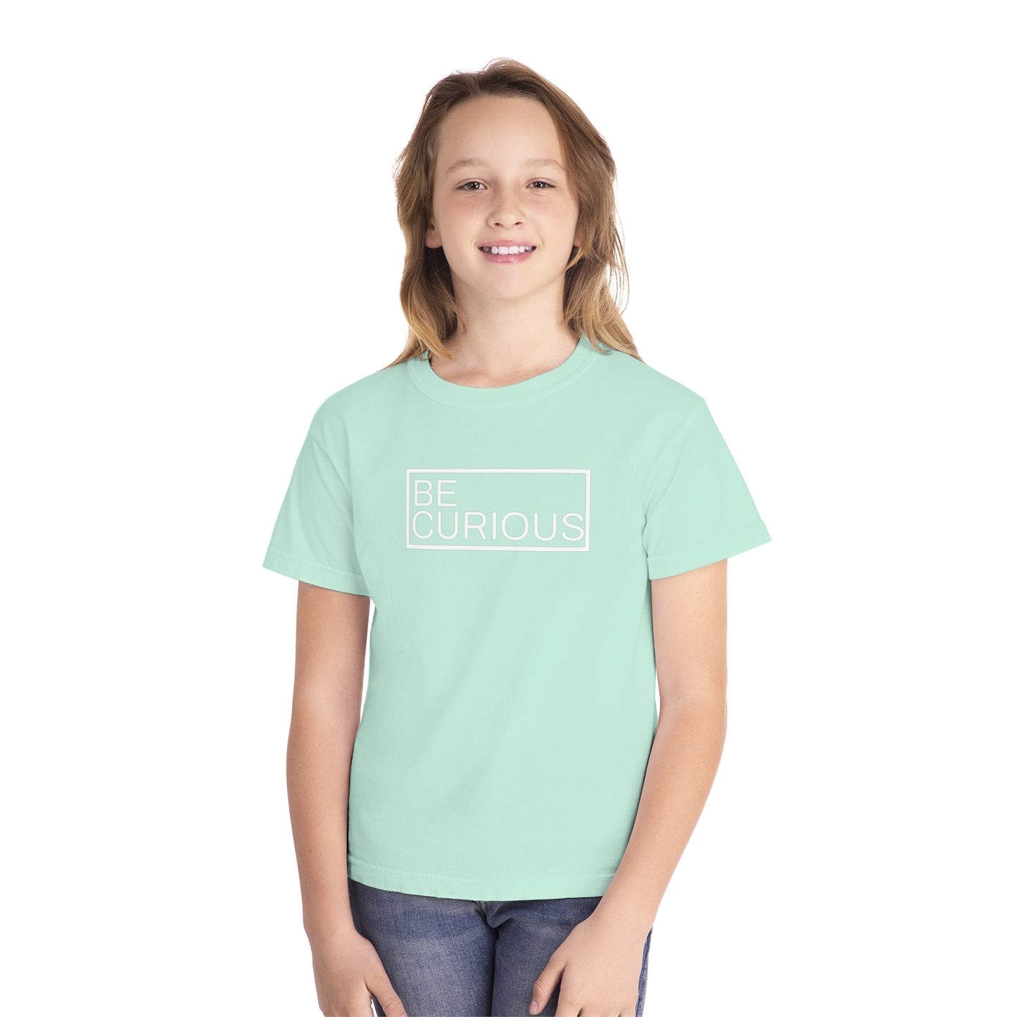 Be Curious Box with Acton Academy Summerville on back Youth Midweight Tee