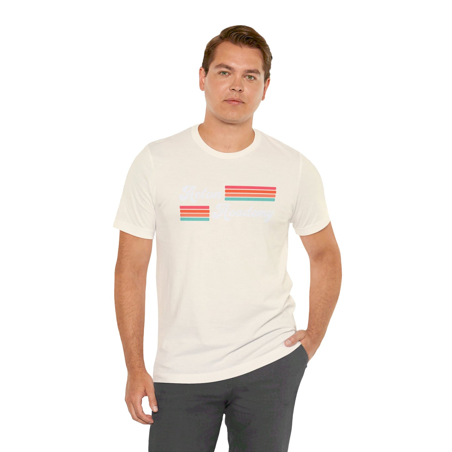 Acton Academy Pink Striped Unisex Jersey Short Sleeve Tee