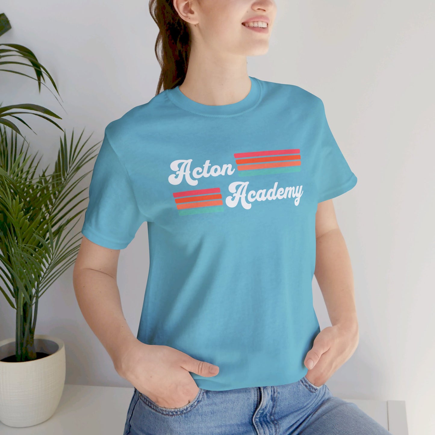 Acton Academy Pink Striped Unisex Jersey Short Sleeve Tee