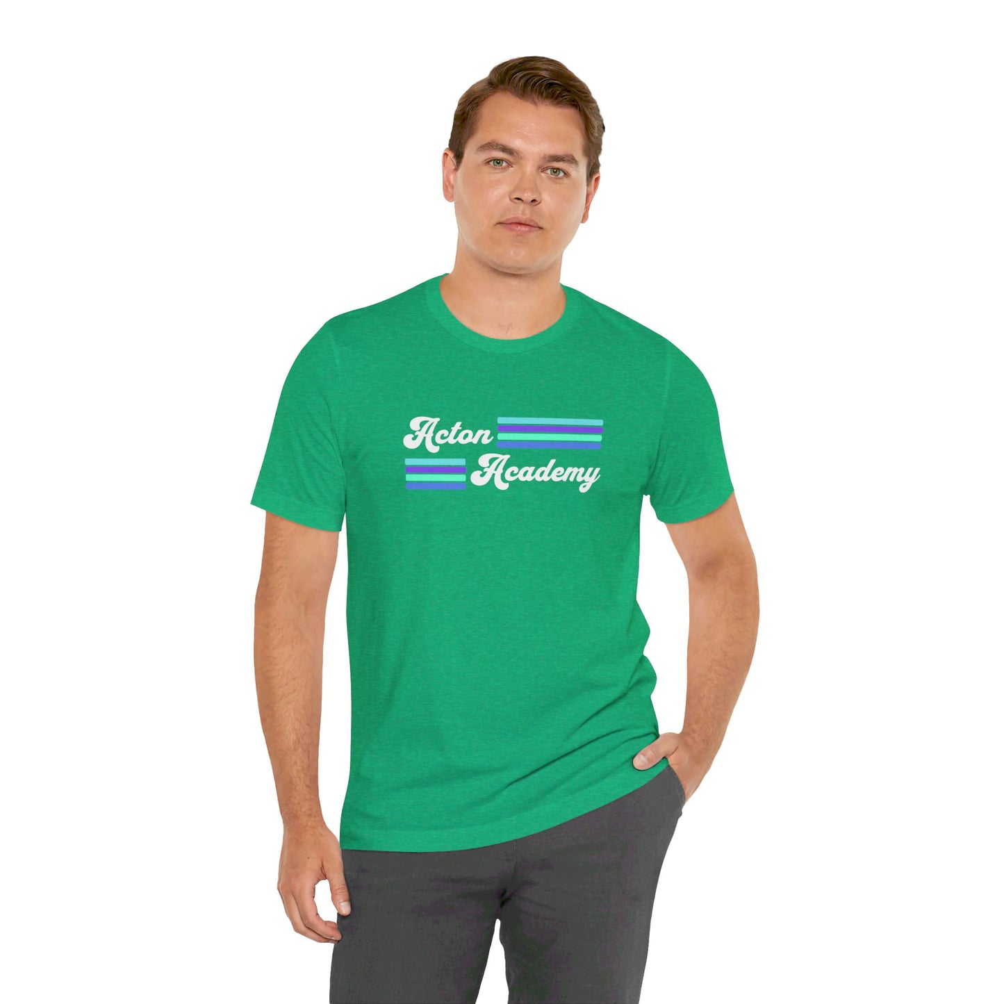 Acton Academy Aqua Striped with Ivy Greene on back Unisex Jersey Short Sleeve Tee