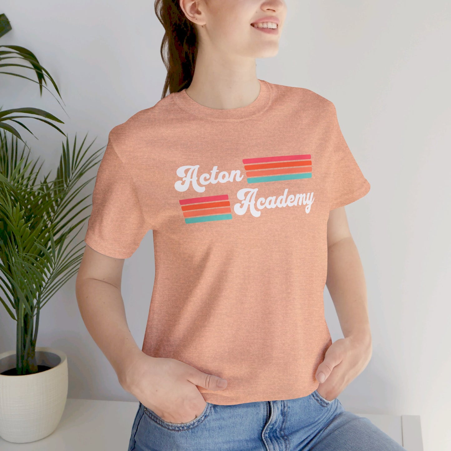 Acton Academy Pink Striped Unisex Jersey Short Sleeve Tee