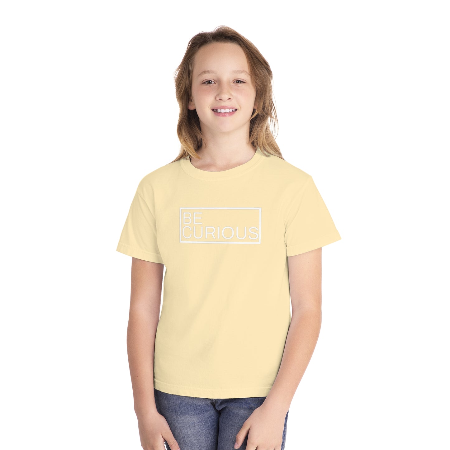 Be Curious Box with Acton Academy Summerville on back Youth Midweight Tee