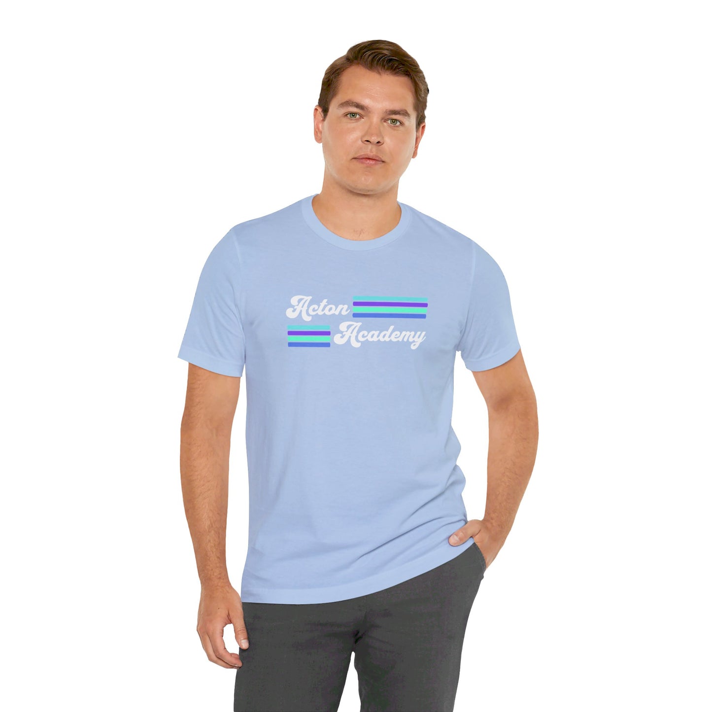 Acton Academy Aqua Striped with Ivy Greene on back Unisex Jersey Short Sleeve Tee