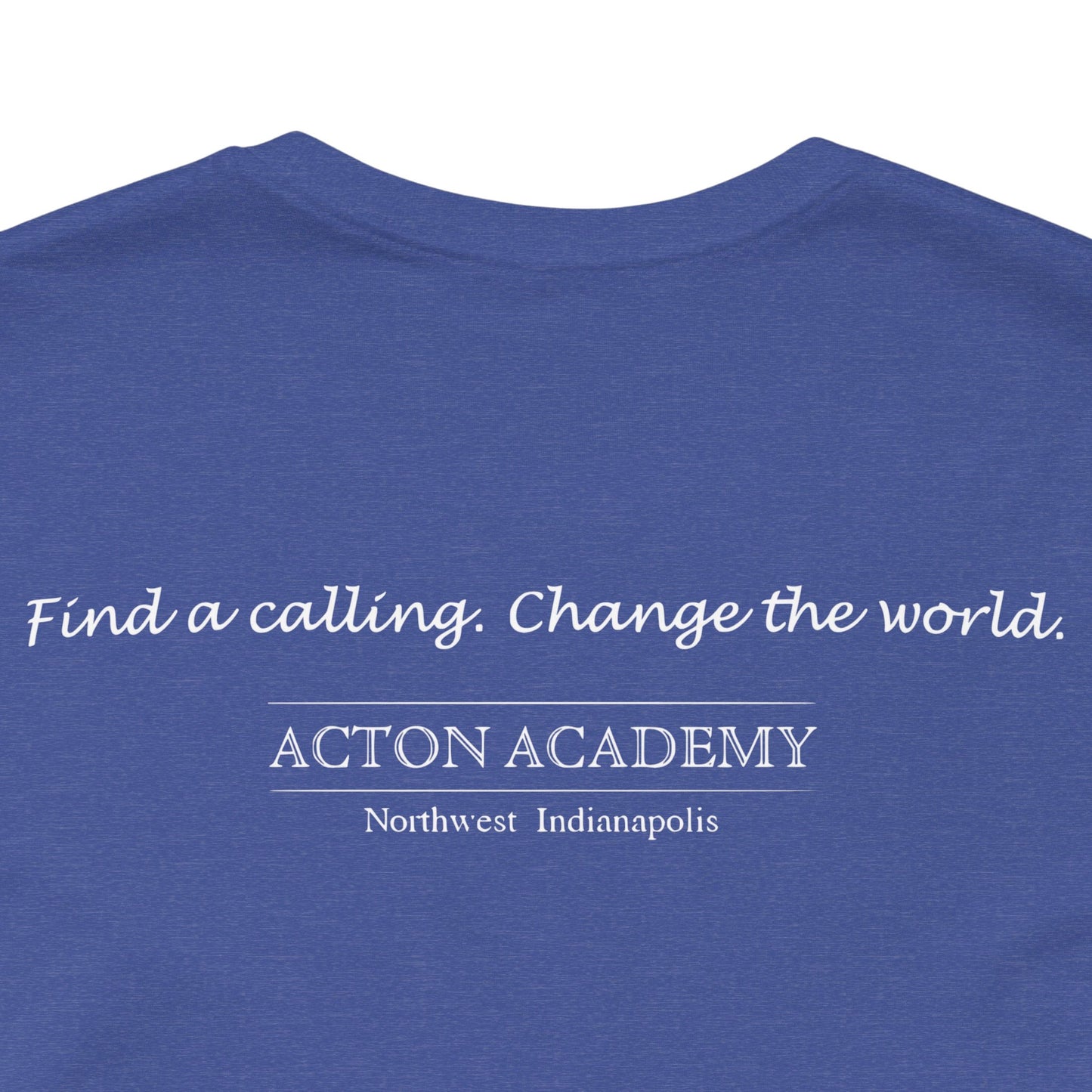 Acton Academy Blue Striped w/ NW Indy on back Unisex Jersey Short Sleeve T-shirt
