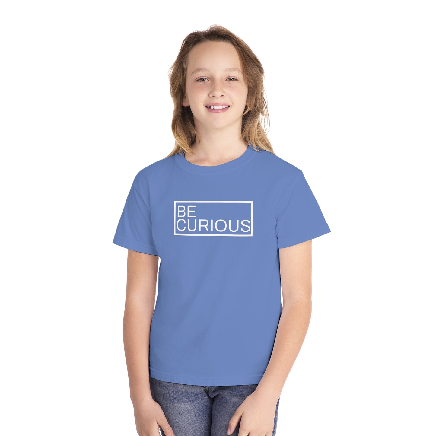 Be Curious Box with Acton Academy Summerville on back Youth Midweight Tee