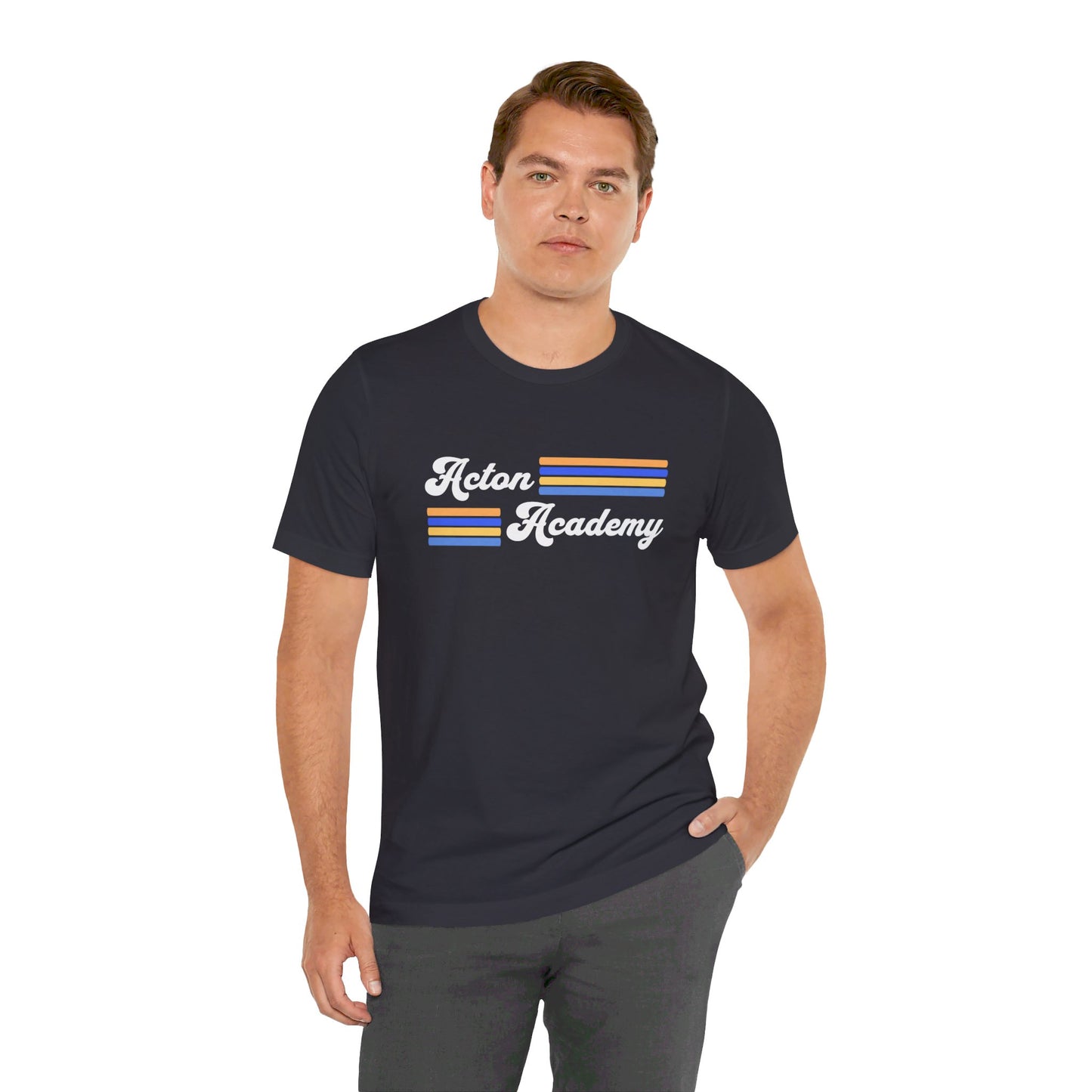 Acton Academy Blue Striped Unisex Jersey Short Sleeve T-shirt