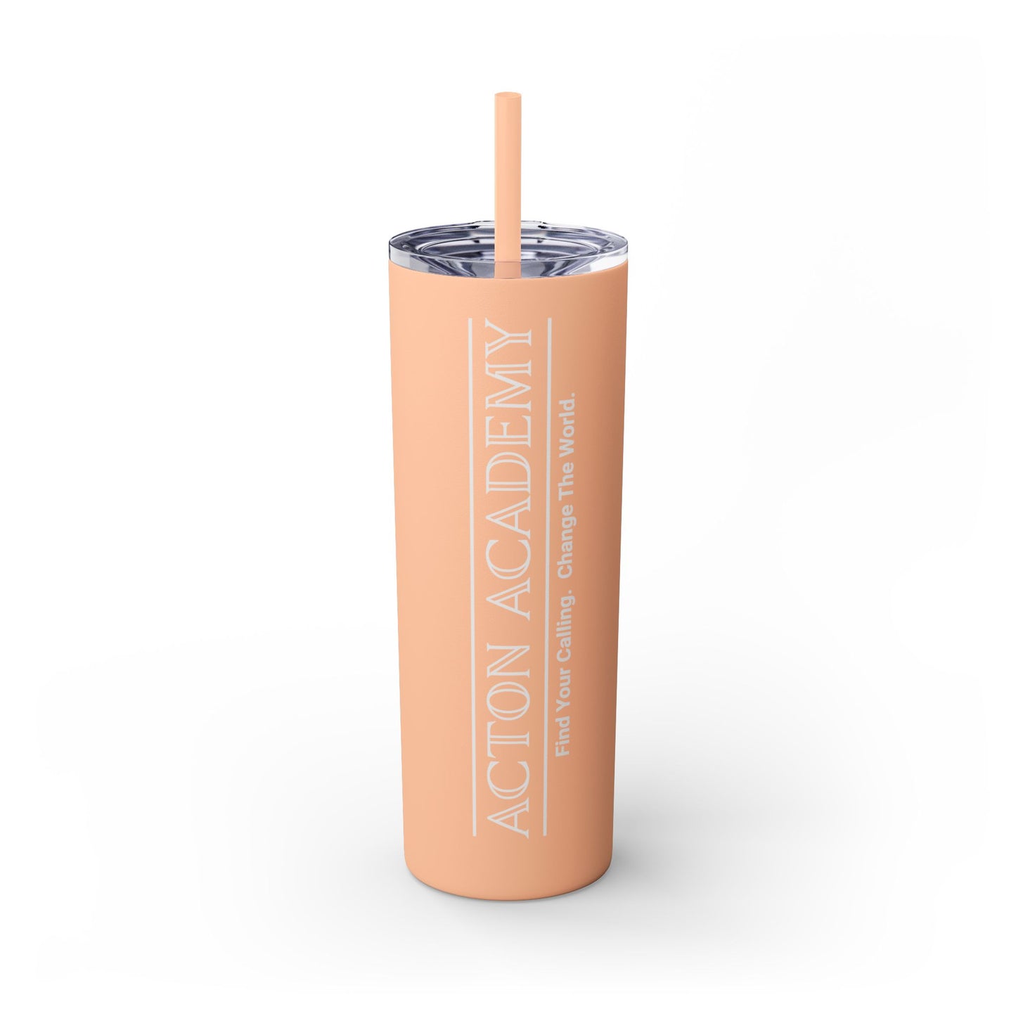 Acton Logo White Skinny Tumbler with Straw, 20oz