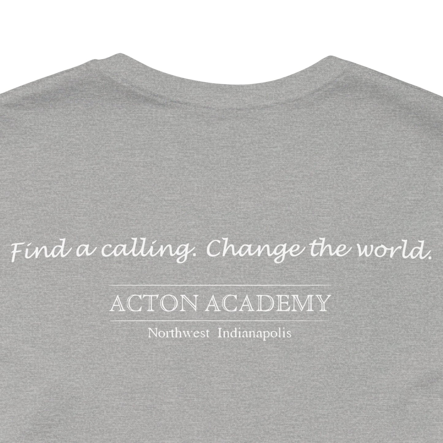 Acton Academy Blue Striped w/ NW Indy on back Unisex Jersey Short Sleeve T-shirt
