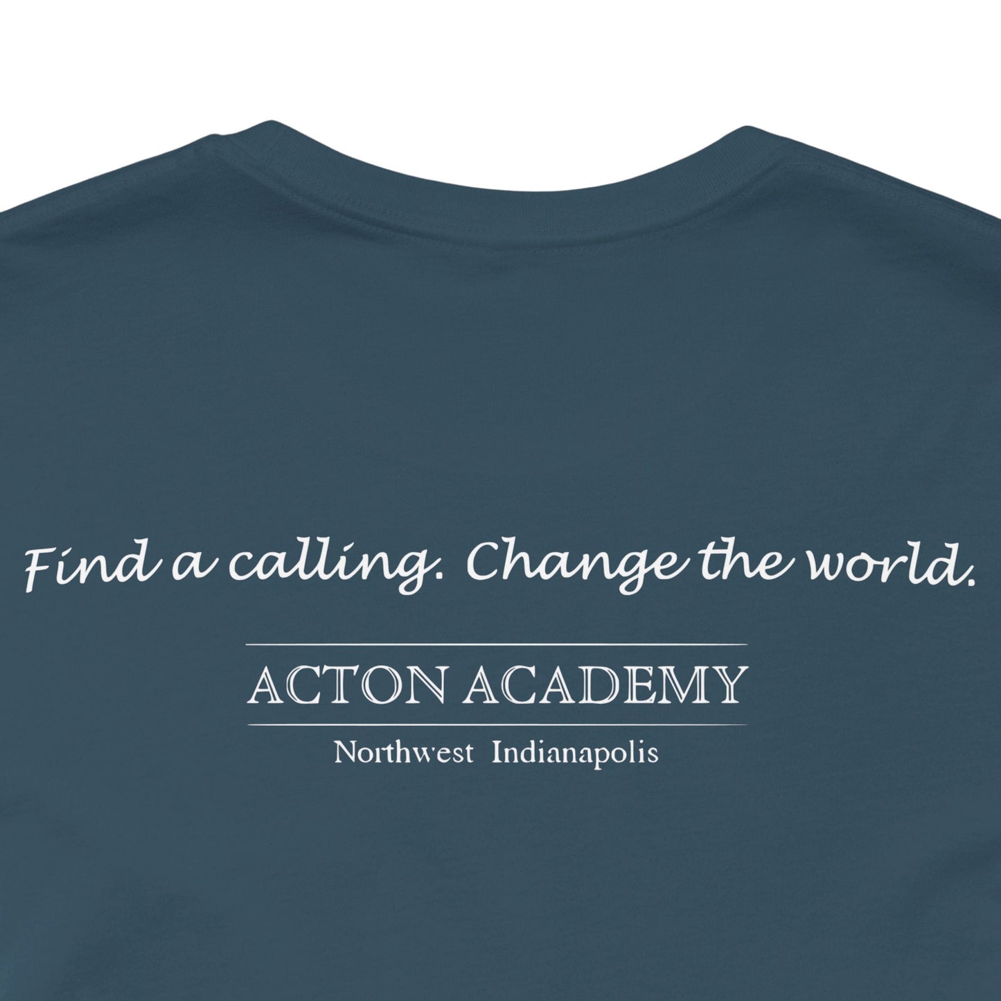Acton Academy Blue Striped w/ NW Indy on back Unisex Jersey Short Sleeve T-shirt