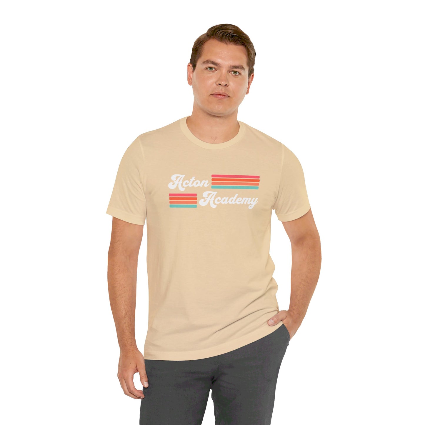 Acton Academy Pink Striped Unisex Jersey Short Sleeve Tee