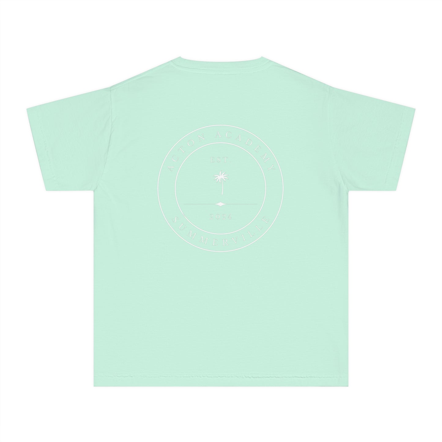 Be Curious Box with Acton Academy Summerville on back Youth Midweight Tee
