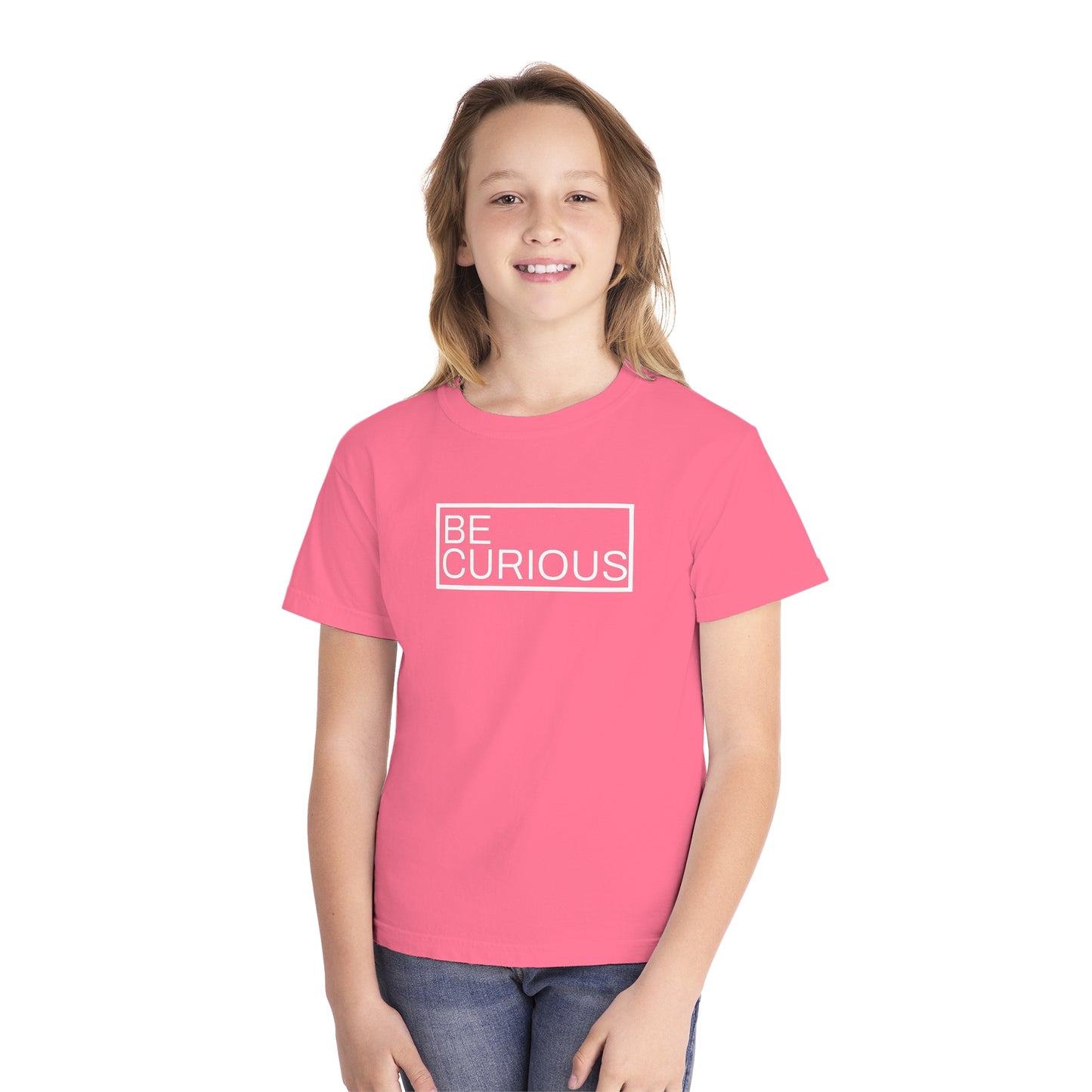 Be Curious Box with Acton Academy Summerville on back Youth Midweight Tee