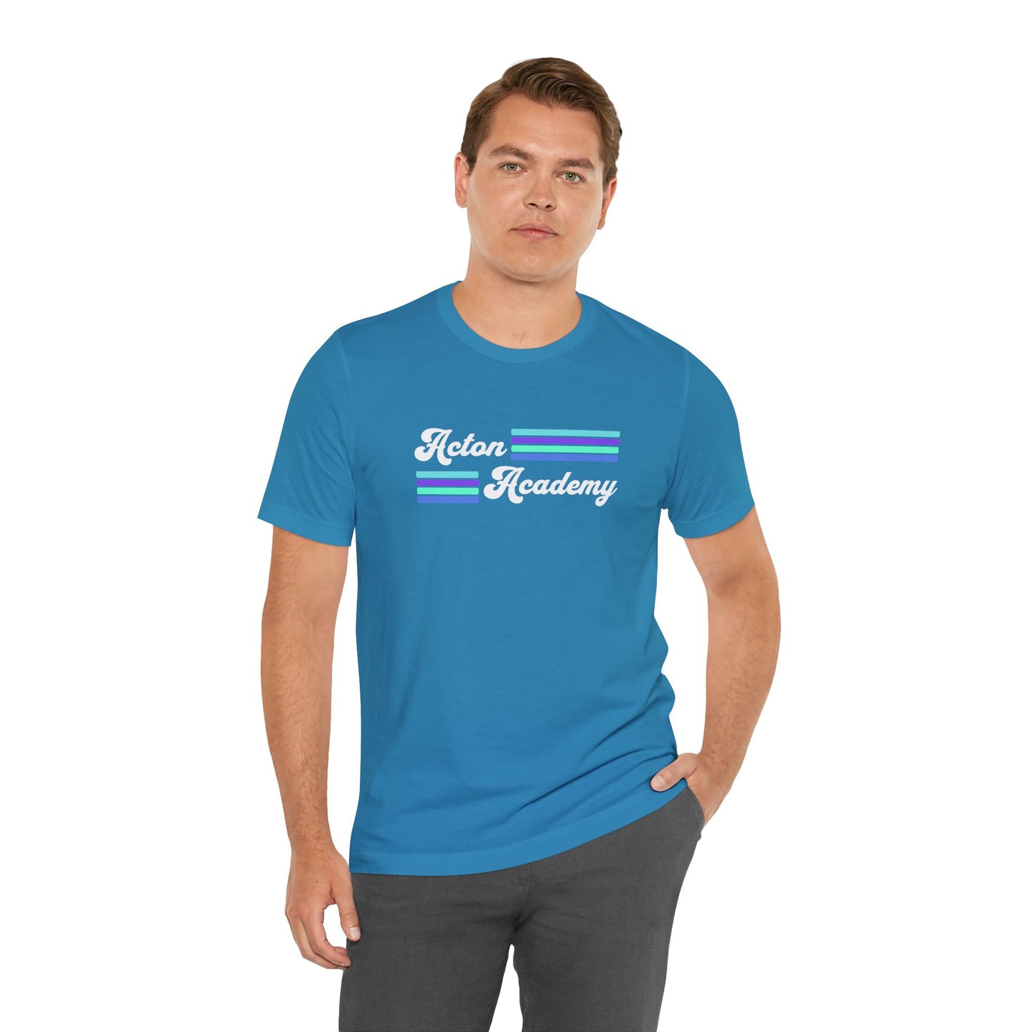 Acton Academy Aqua Striped Unisex Jersey Short Sleeve Tee