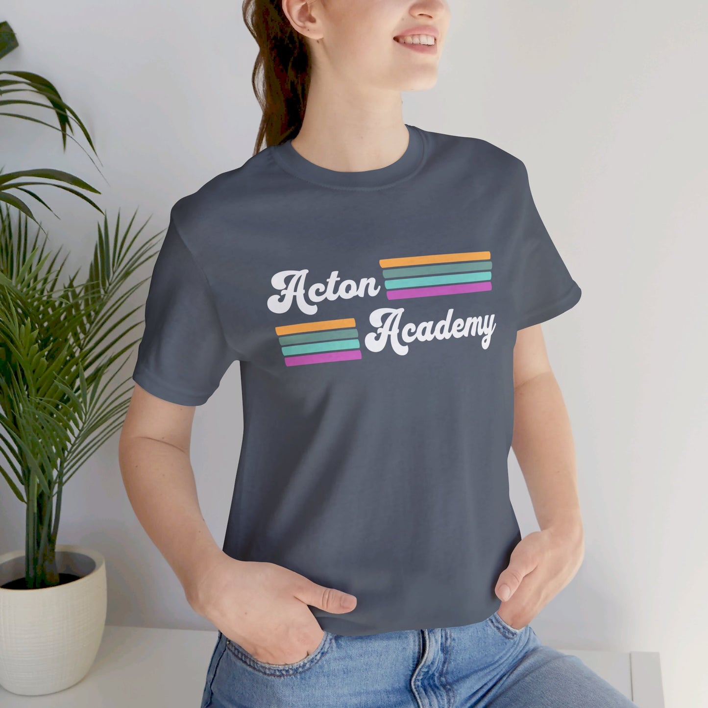 Acton Academy Purple Striped Unisex Jersey Short Sleeve Tee