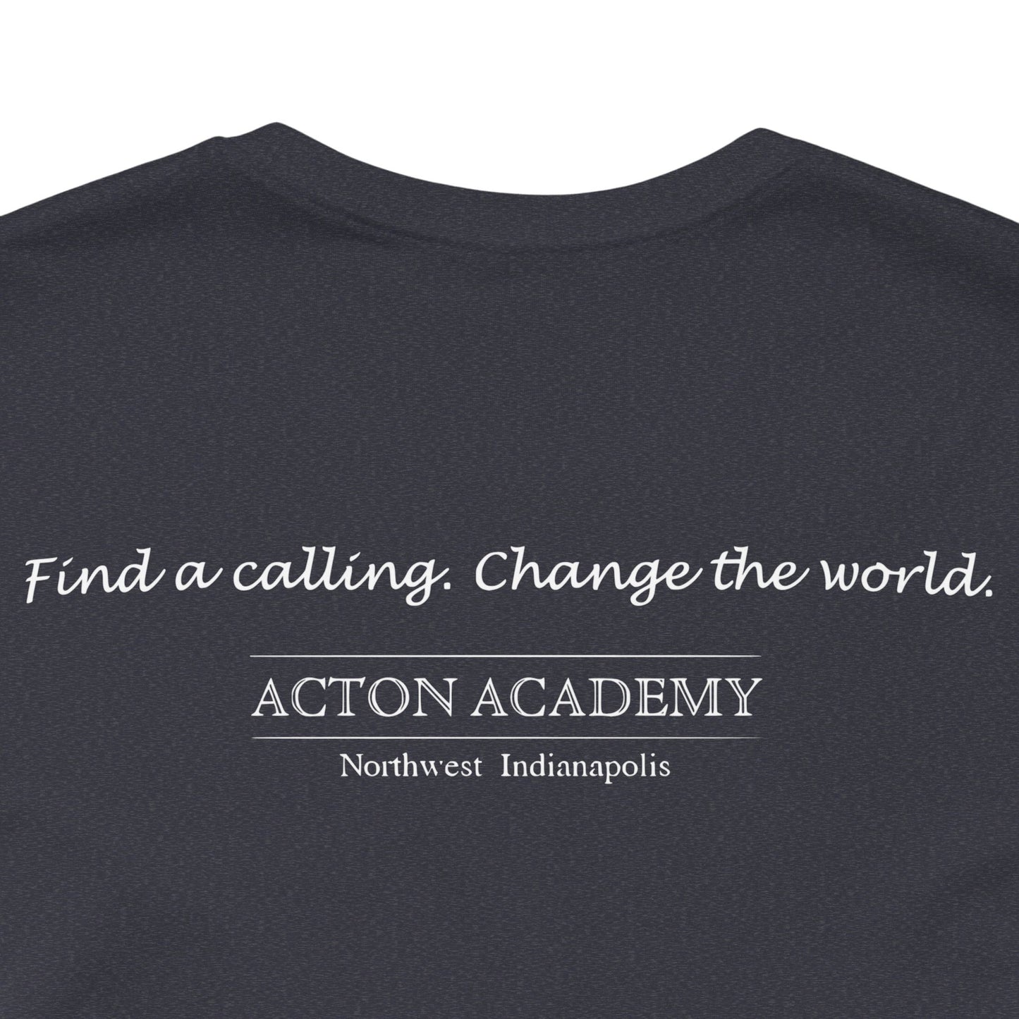 Acton Academy Blue Striped w/ NW Indy on back Unisex Jersey Short Sleeve T-shirt
