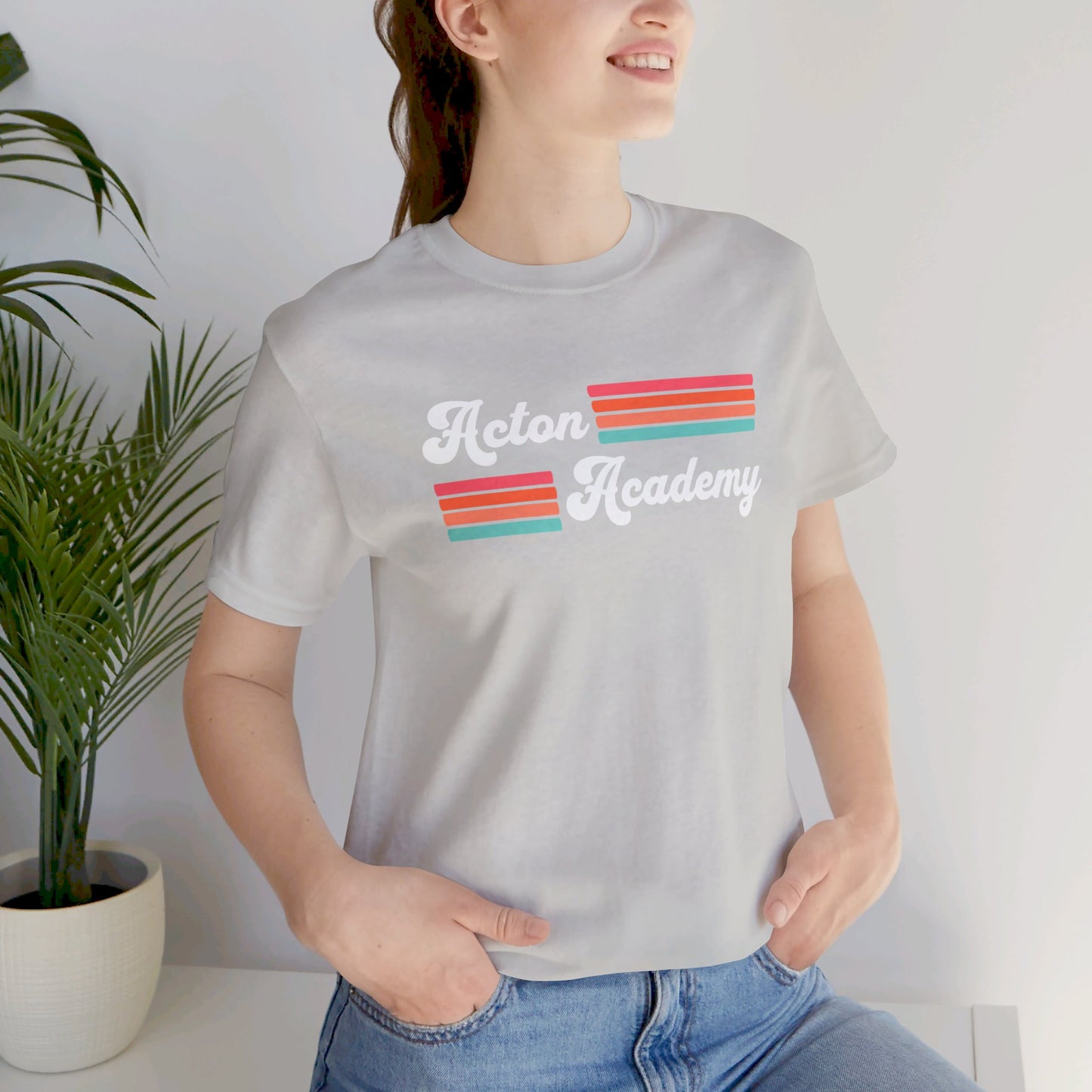 Acton Academy Pink Striped Unisex Jersey Short Sleeve Tee