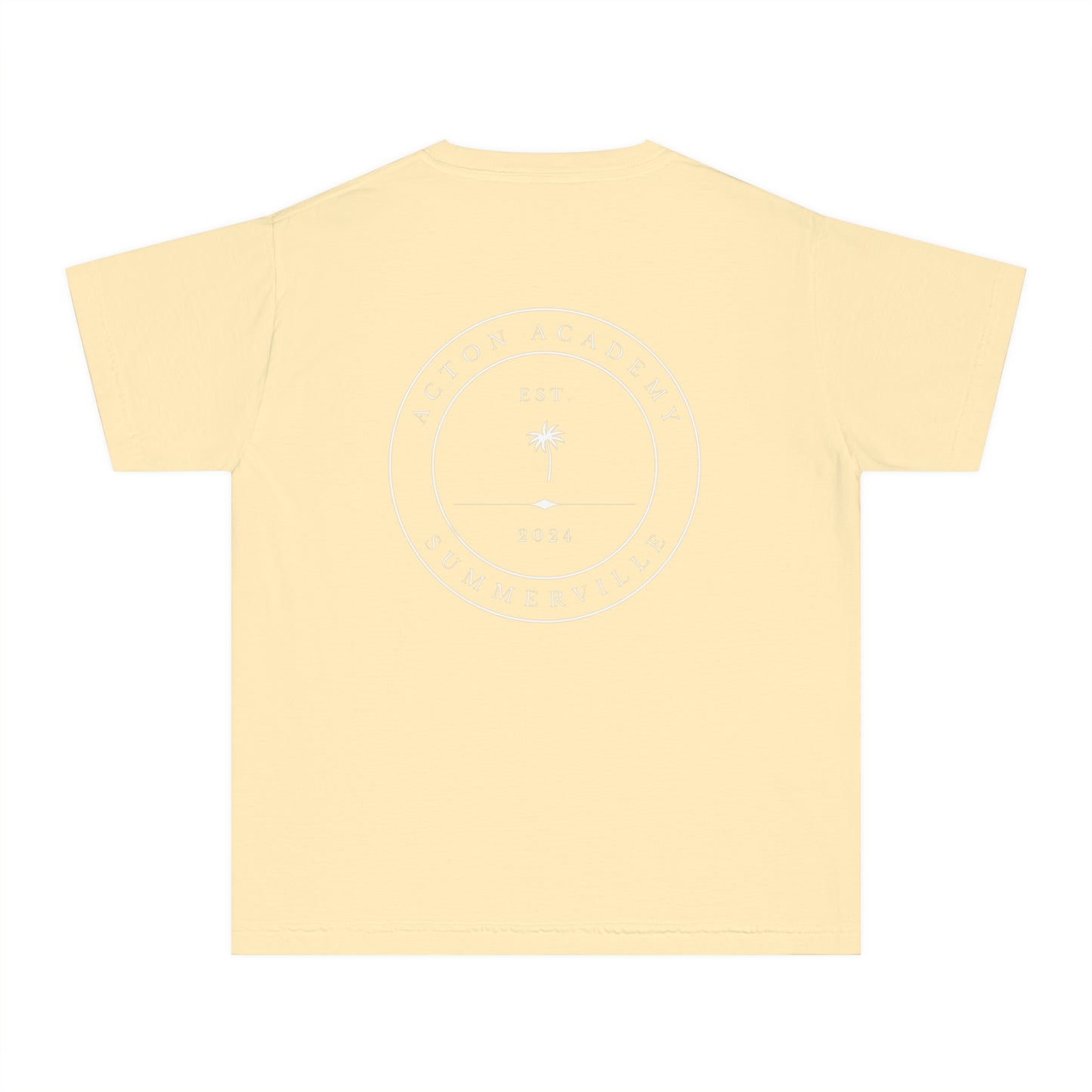 Be Curious Box with Acton Academy Summerville on back Youth Midweight Tee