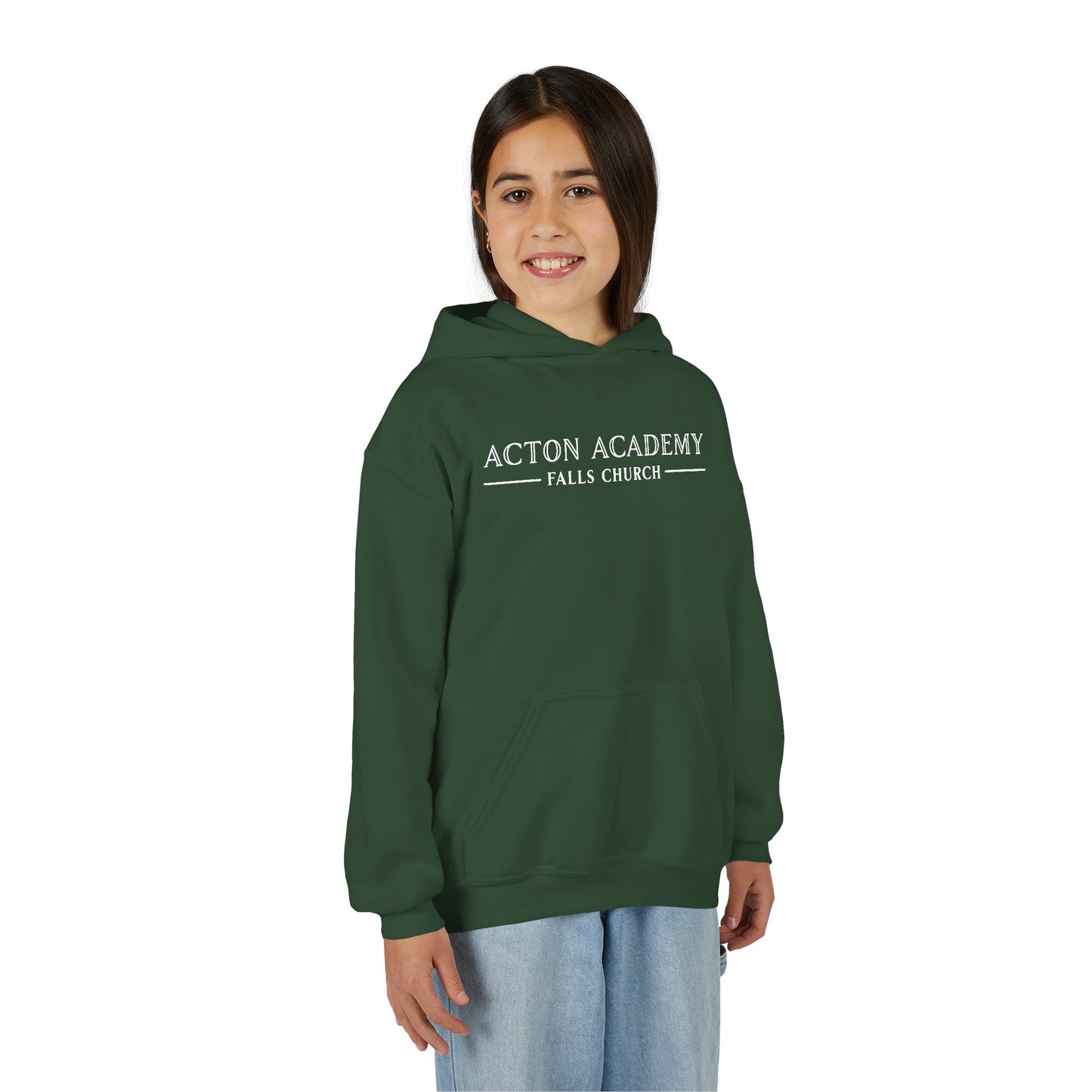 Acton Academy Falls Church White Logo Youth Hooded Sweatshirt