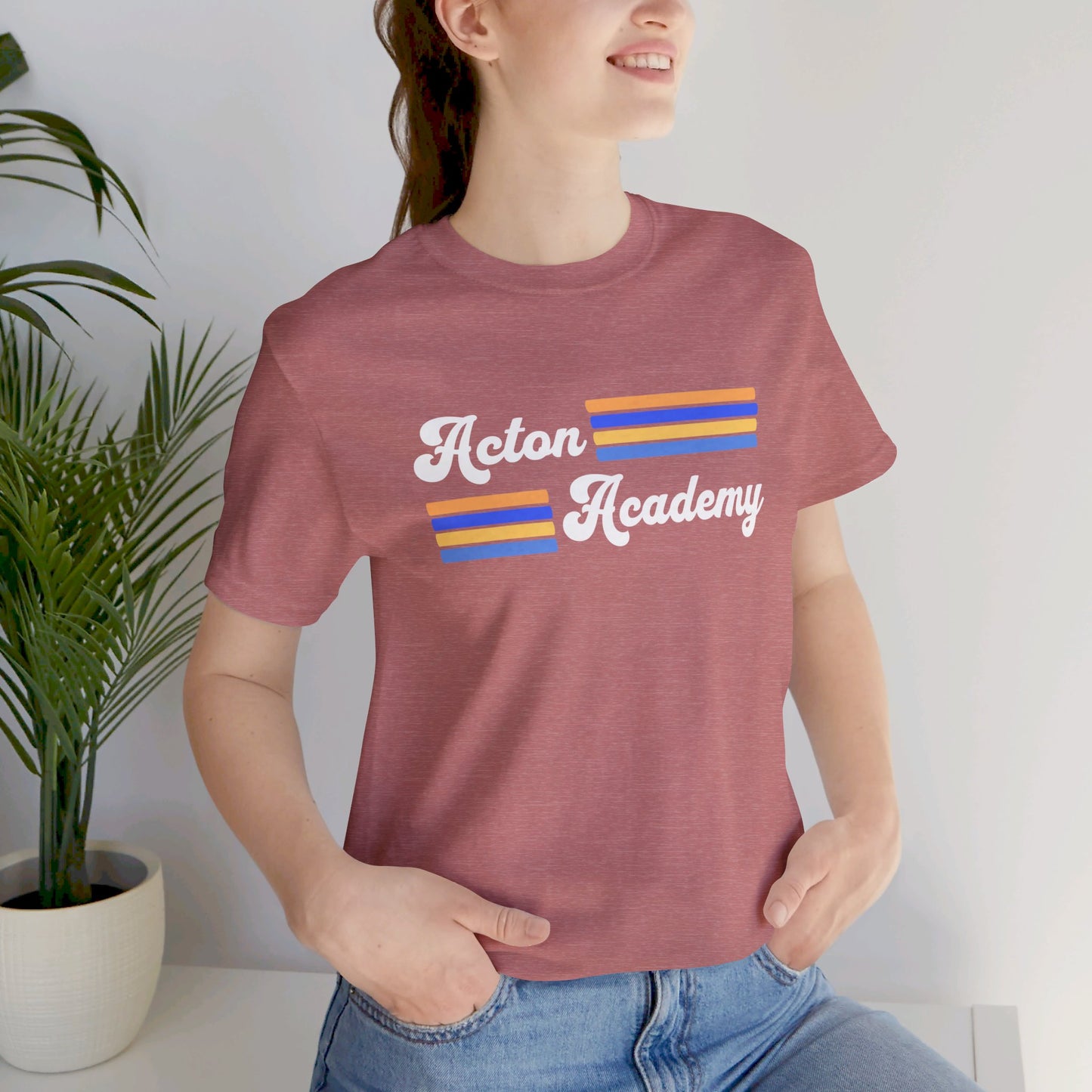 Acton Academy Blue Striped Unisex Jersey Short Sleeve T-shirt