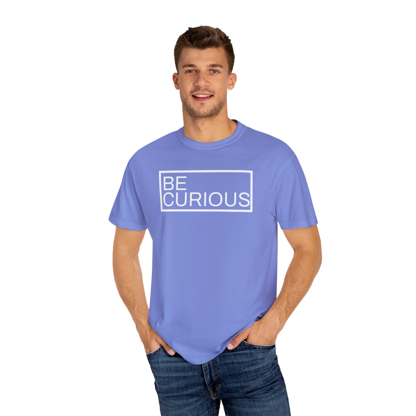 Be Curious Box with small Acton Academy Summerville on back Unisex Garment-Dyed T-shirt