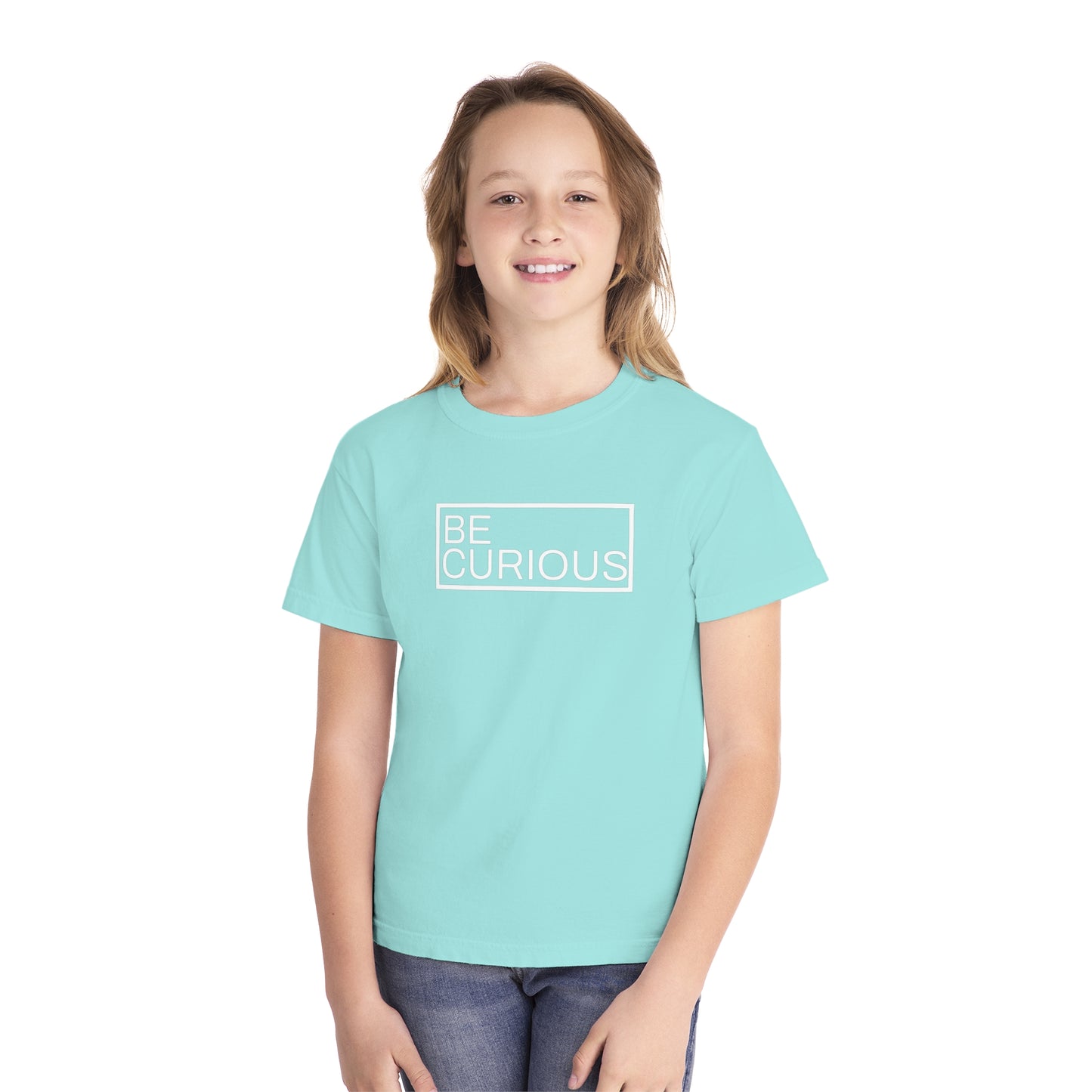 Be Curious Box with Acton Academy Summerville on back Youth Midweight Tee