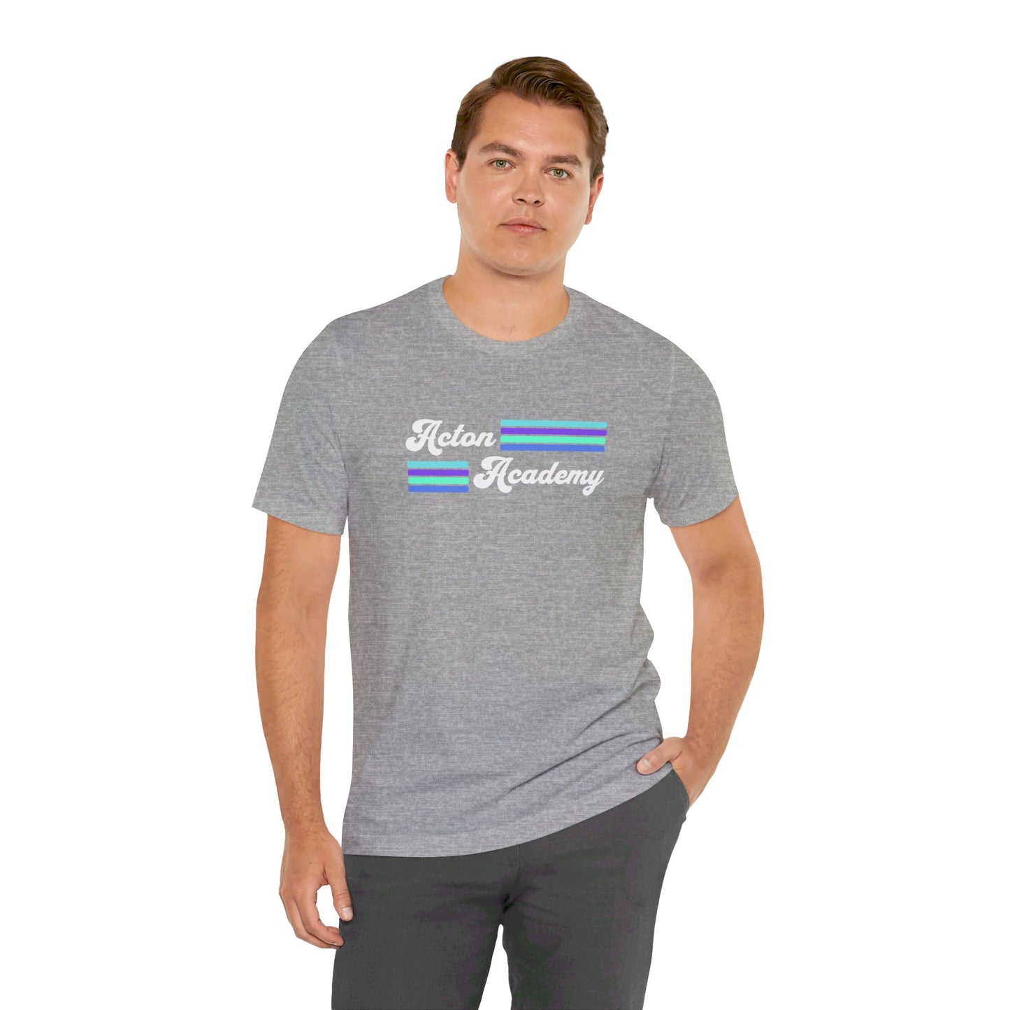 Acton Academy Aqua Striped with Ivy Greene on back Unisex Jersey Short Sleeve Tee