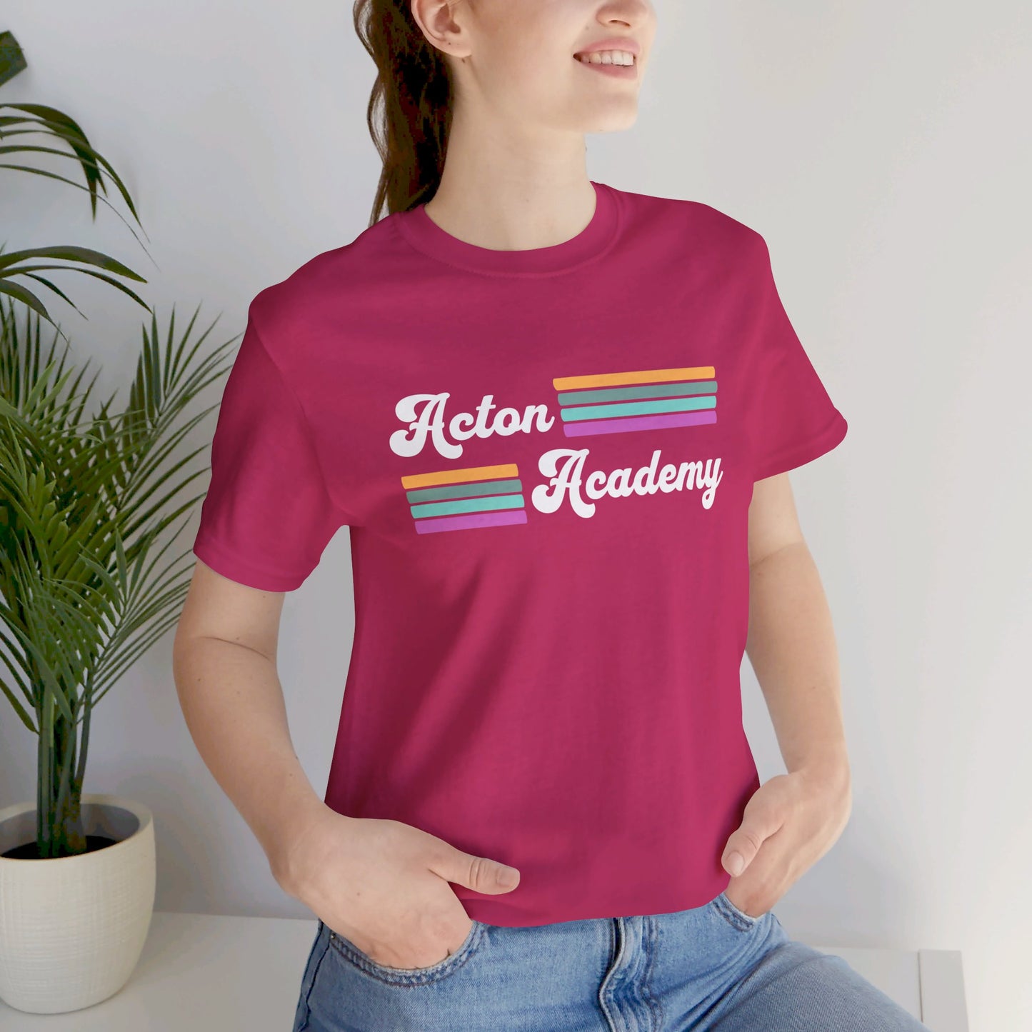 Acton Academy Purple Striped Unisex Jersey Short Sleeve Tee