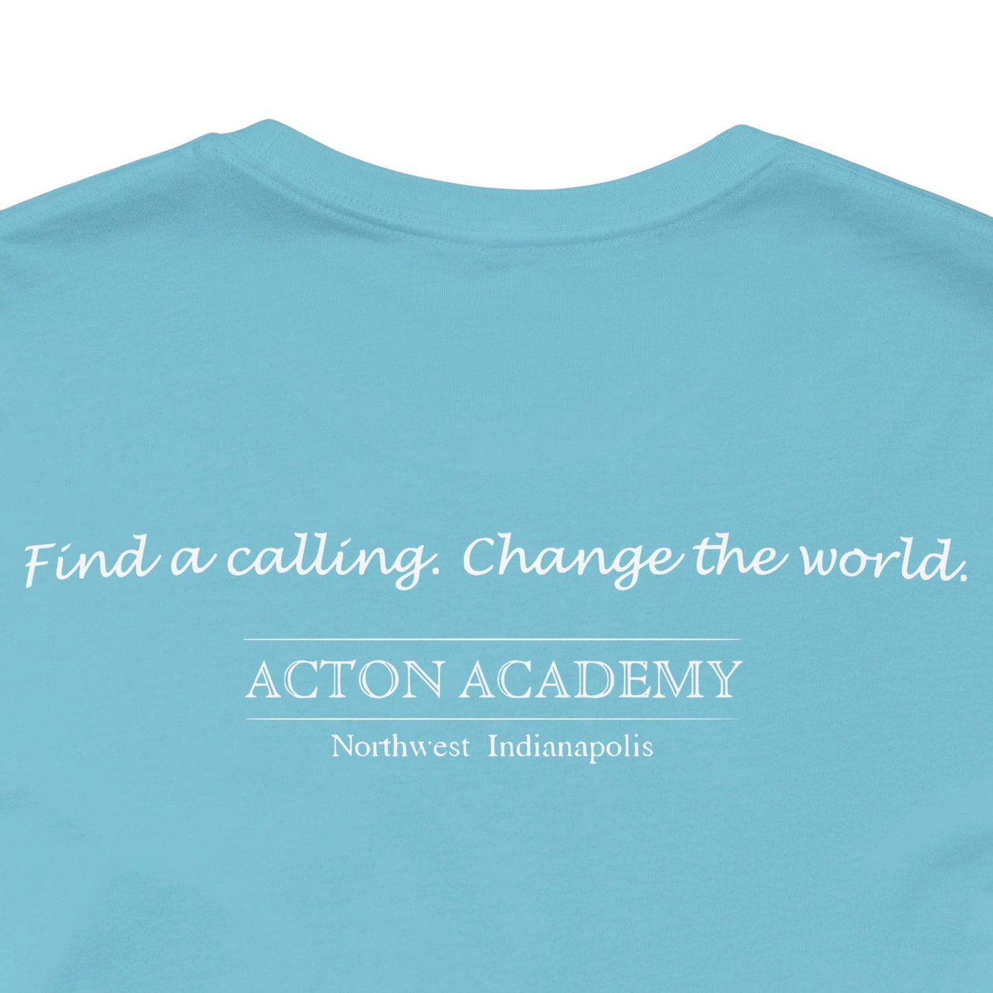 Acton Academy Blue Striped w/ NW Indy on back Unisex Jersey Short Sleeve T-shirt